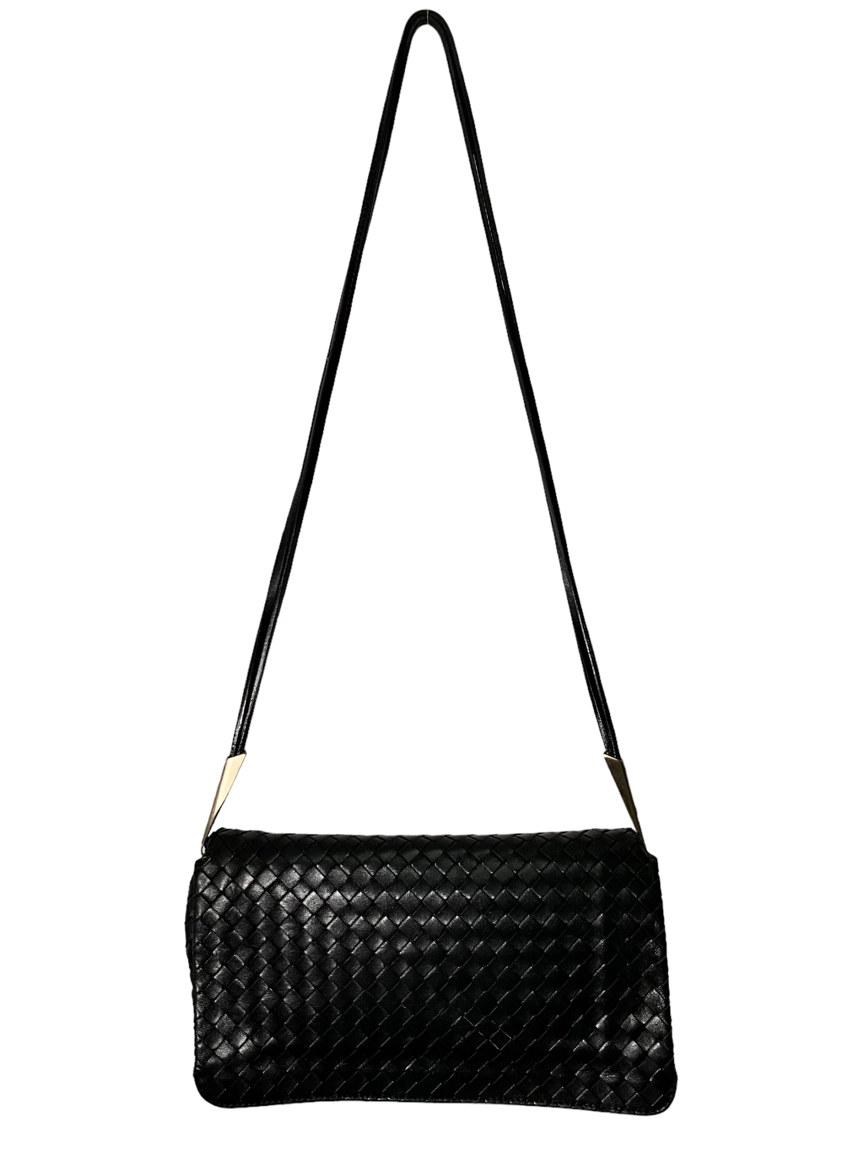 Bottega Veneta Black Intrecciato Leather Crossbody Bag for Women - Stylish Shoulder Purse for Everyday Use, Work, and Travel