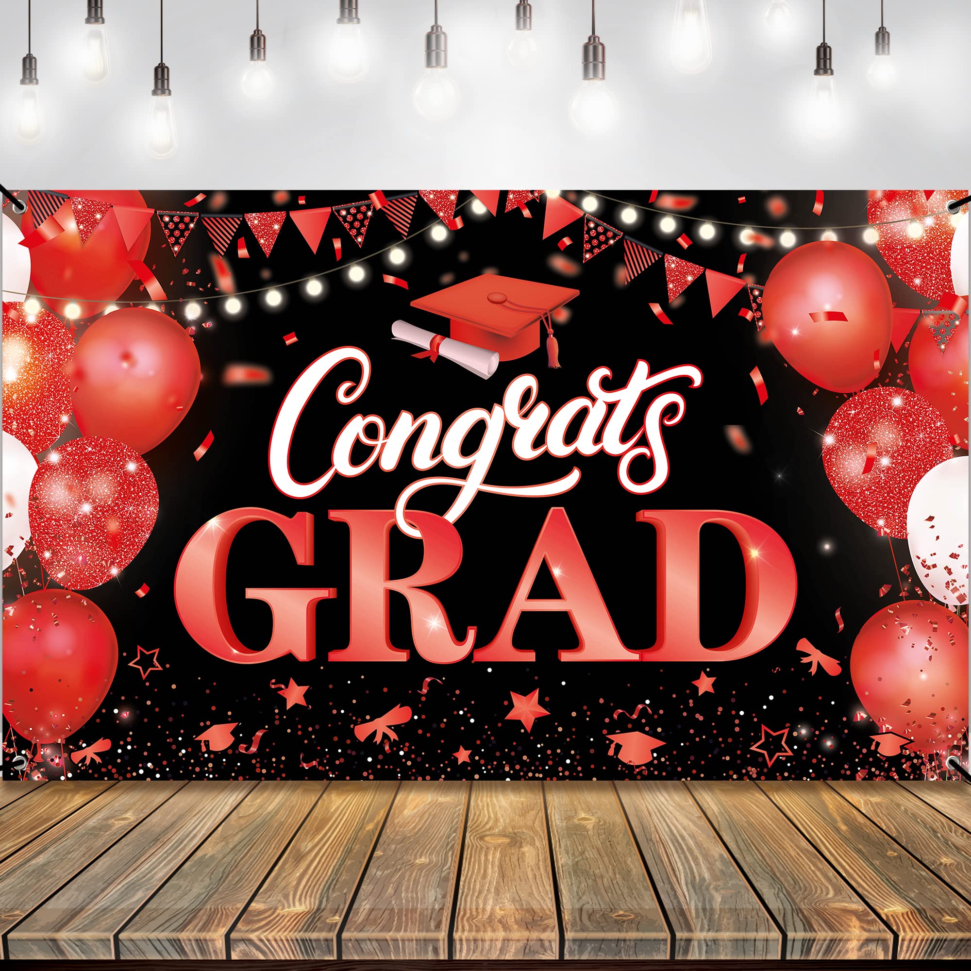 KatchOn Extra Large Congratulations Graduation Banner - 72x44 Inch, Class of 2025 Red & Black Graduation Decor for High School & College Graduation Parties, Commencement Ceremony Decorations