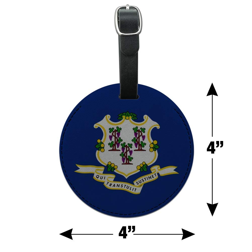 Connecticut State Flag Round Leather Luggage Tag - Personalized Suitcase ID Tag for Travel Bags, Carry-Ons & Backpacks | Perfect for Travel Identification & Gift Giving