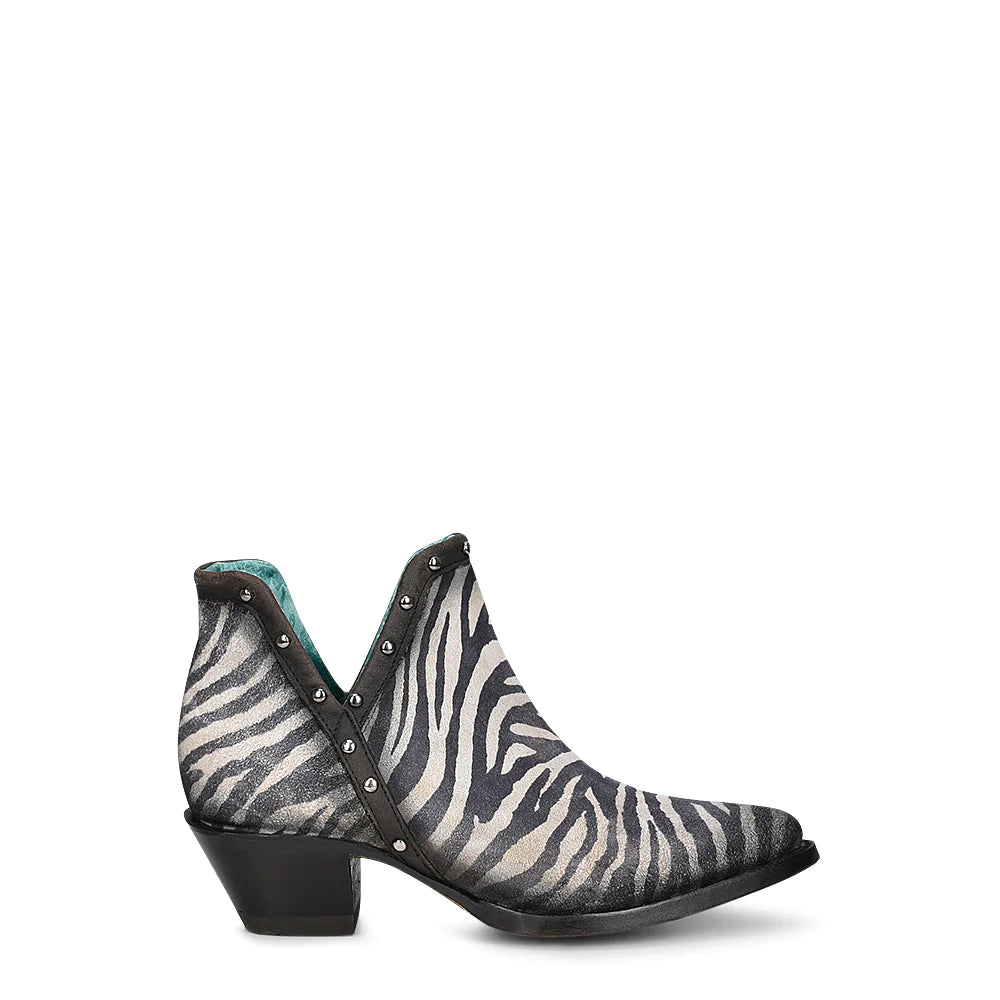 Z2012 Women's Western Leather Ankle Boots - White & Black Zebra Print Cowboy Boots for Riding, Country Fashion, and Casual Outfits