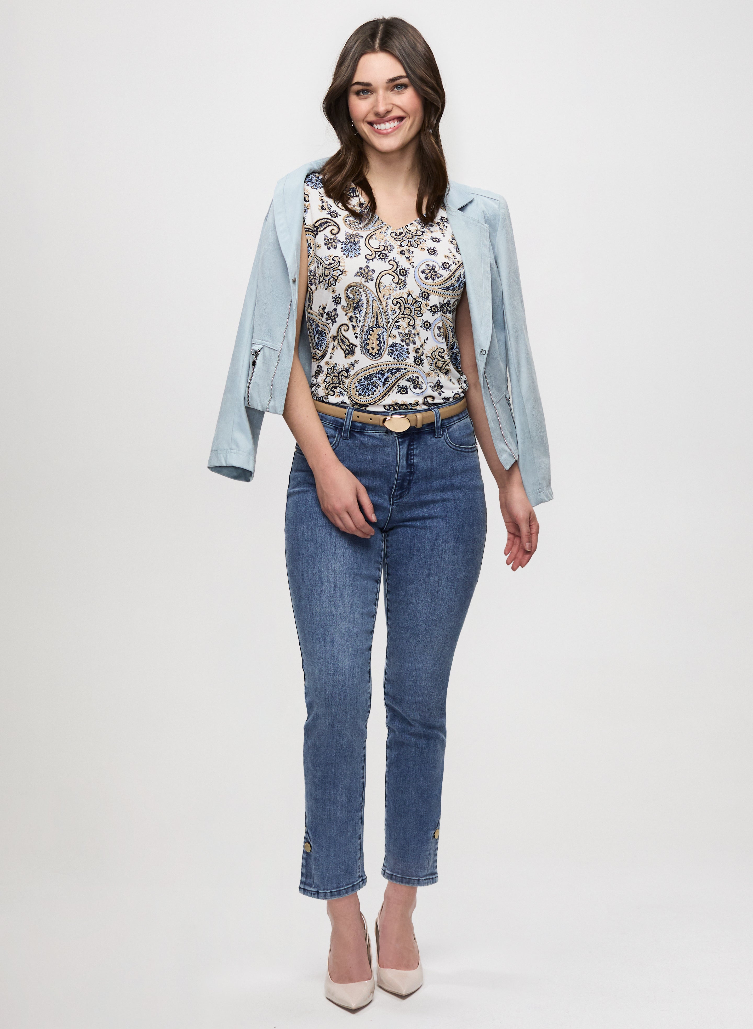 Stylish Faux Suede Jacket with Button Hem Jeans for Women - Trendy Outfit for Casual Wear, Date Night & Fall Fashion
