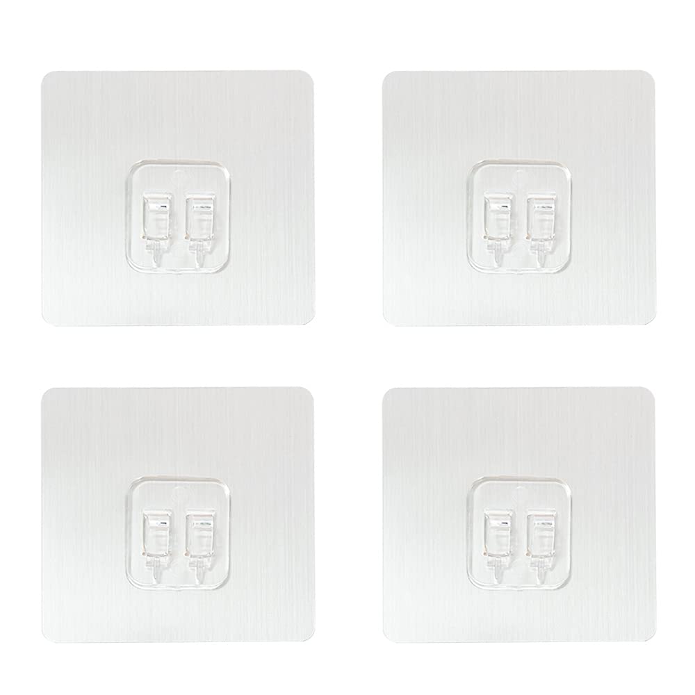 4 Pack Shower Caddy Adhesive Hooks - Strong Sticky Mount for Bathroom Shelf, Soap Dish & Kitchen Sink Organizer - Rustproof Silver Replacement Hooks for Shower Caddy Basket - Perfect for Small Space Organization
