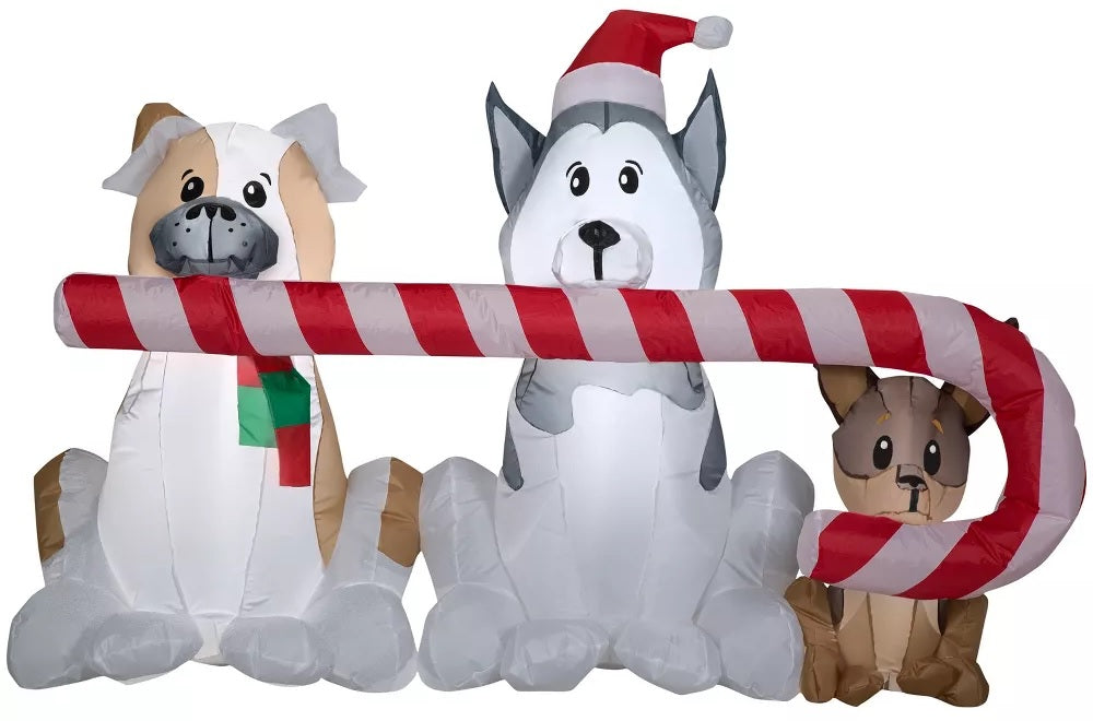 3.5' Airblown® Christmas Puppies Sharing Candy Cane Outdoor Yard Decoration - Perfect for Holiday Lawn Decor, Christmas Party & Festive Home Decorating