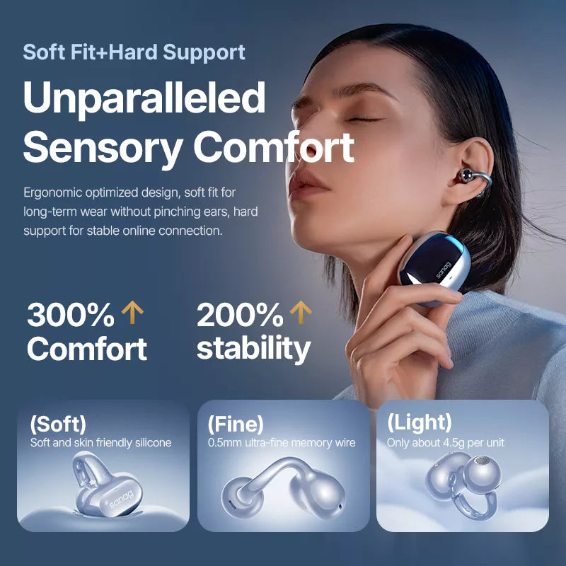 Sanag S8S Ear Clip Wireless Bluetooth Headphones - Open Ear Air Conduction Sport Headset for Running, Cycling & Workout - Sweatproof Lightweight Design for Gym & Outdoor Activities