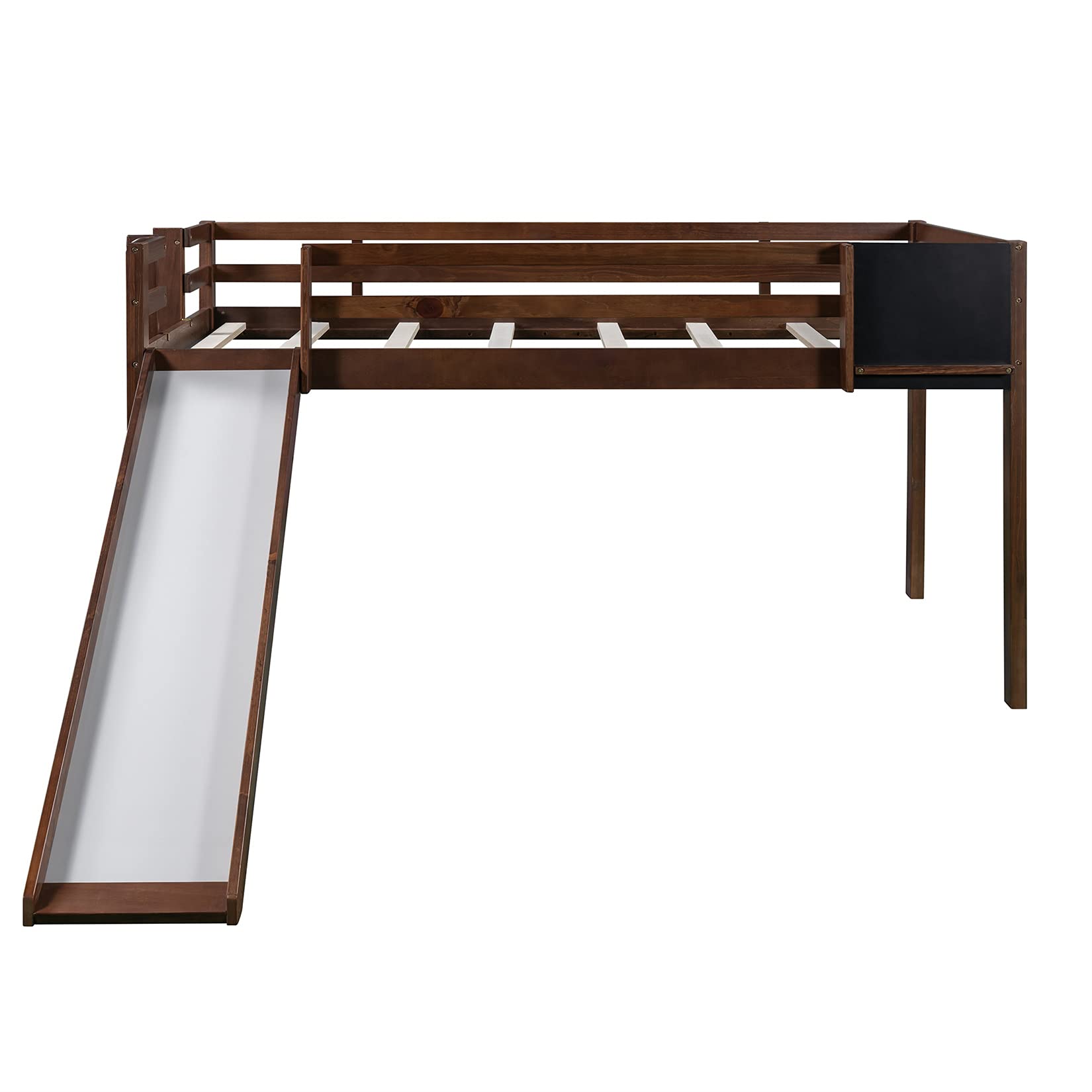 Twin Low Loft Bed Frame for Kids & Teens - Sturdy Wooden Junior Loft Bed with Ladder - Perfect for Small Bedrooms & Shared Spaces (Walnut Finish)