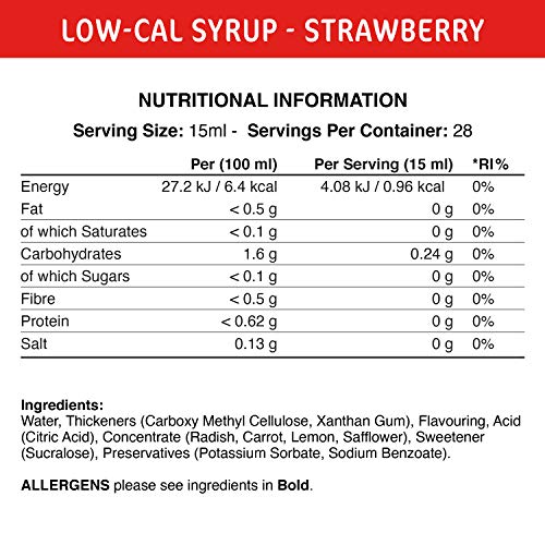 Applied Nutrition Fit Cuisine Low Calorie Strawberry Syrup 14.4oz (425ml) - Perfect for Pancakes, Waffles & Healthy Desserts