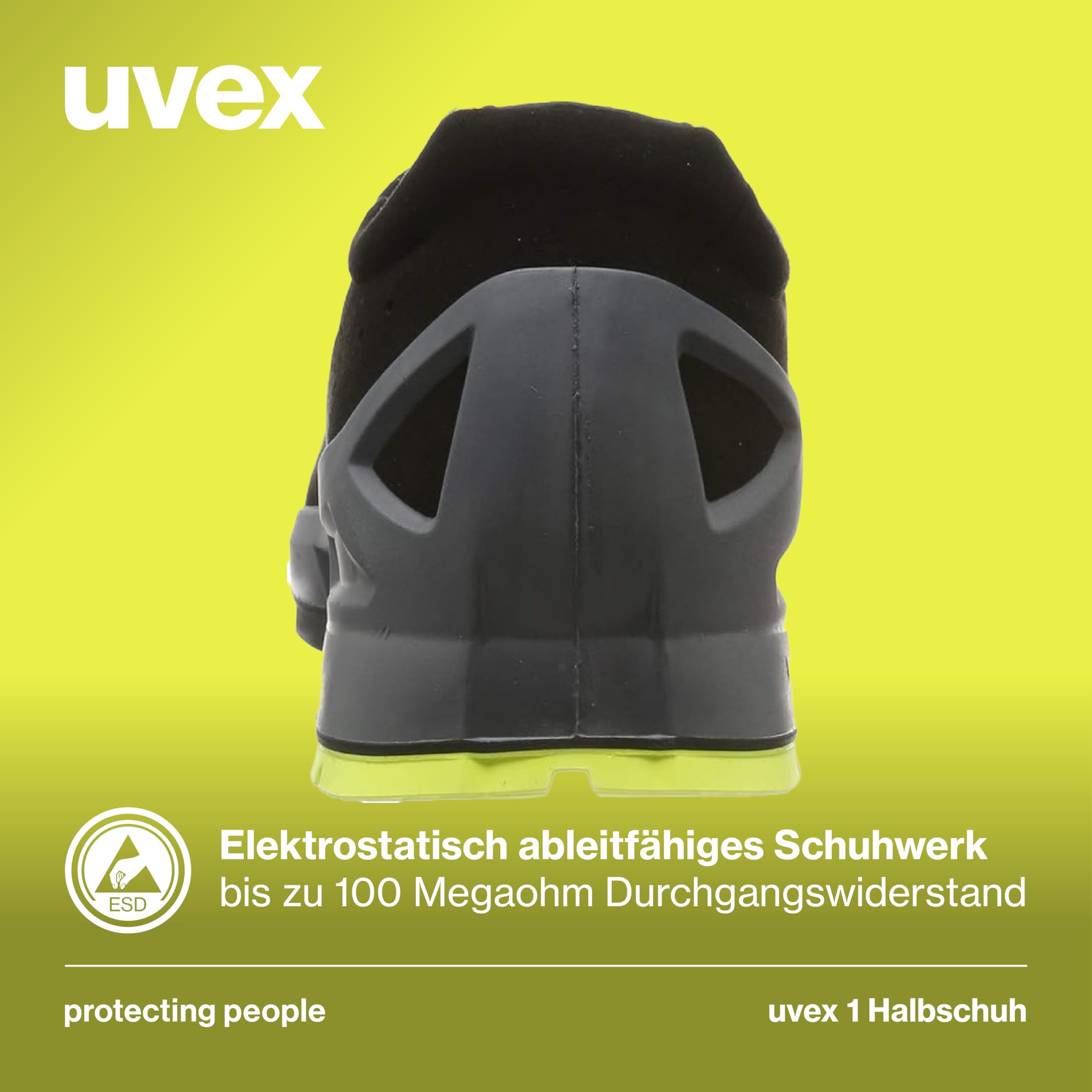 Uvex S1 SRC ESD Safety Work Shoes - Lightweight, Non-Slip, Anti-Static - with Free Shoe Bag - Lime Black - Ideal for Construction, Warehouse & Industrial Workplaces