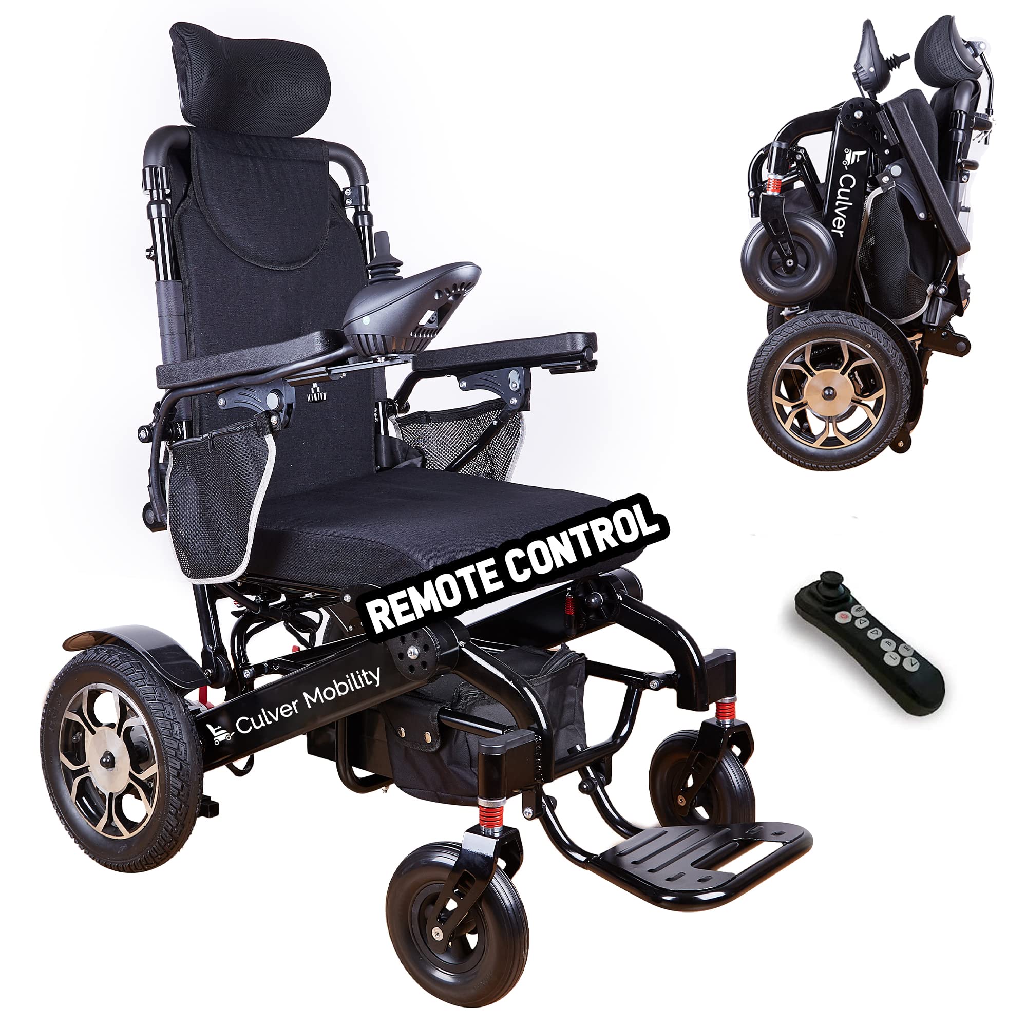 **Culver Mobility Shawk All-Terrain Electric Wheelchair for Adults - Lightweight Foldable Power Wheelchair with Remote Control - Comfortable Motorized Mobility Aid (Black) - Ideal for Indoor & Outdoor Use, Travel, and Daily Commuting**
