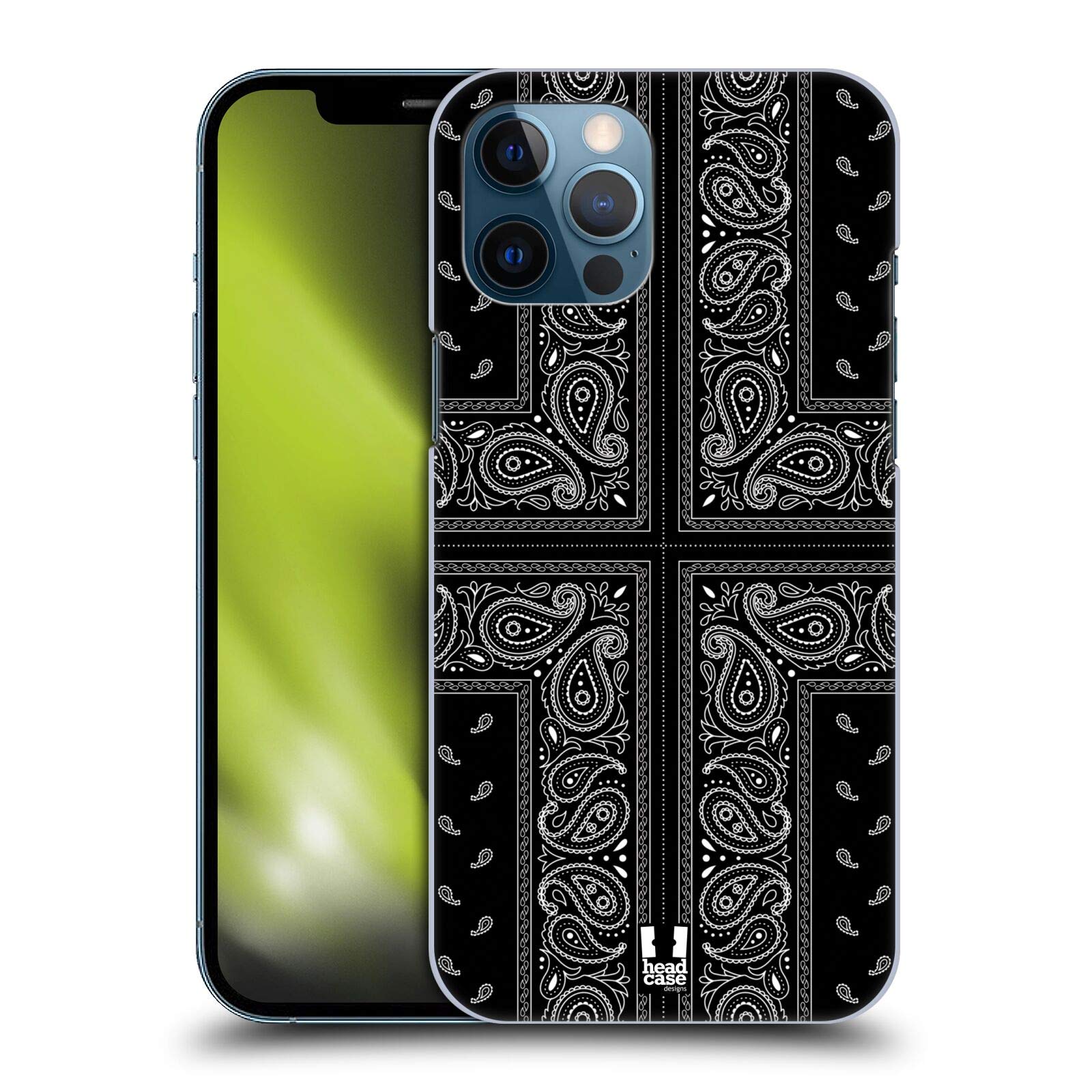 Head Case Designs Cross Black Classic Paisley Bandana Hard Back Case for Apple iPhone 12 Pro Max - Stylish Protection for Everyday Use, Travel & Outdoor Activities