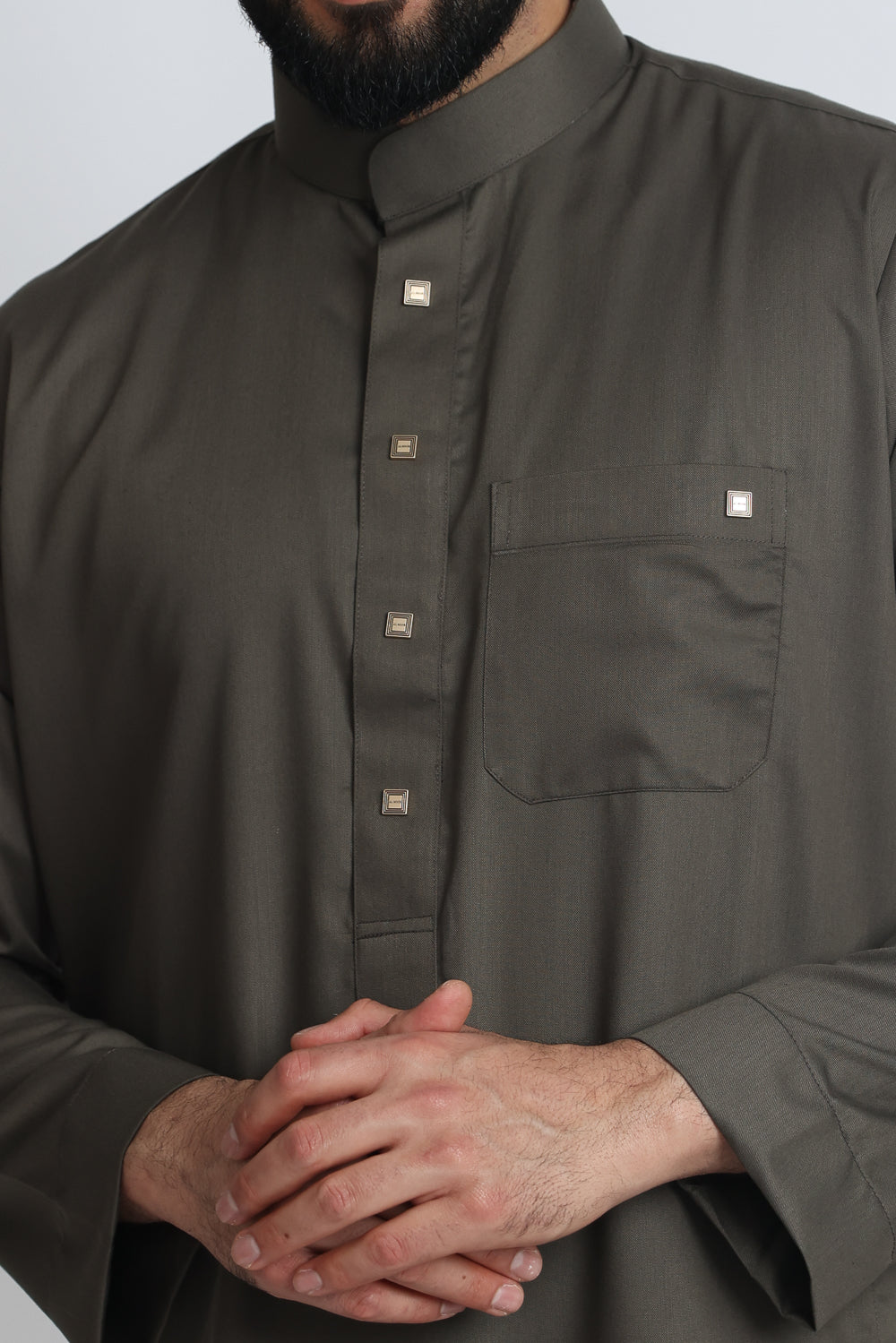 J1517 Dune Saudi Collar Thobe for Men - Traditional Arabic Robe with Embroidery - Perfect for Eid, Wedding & Special Occasions