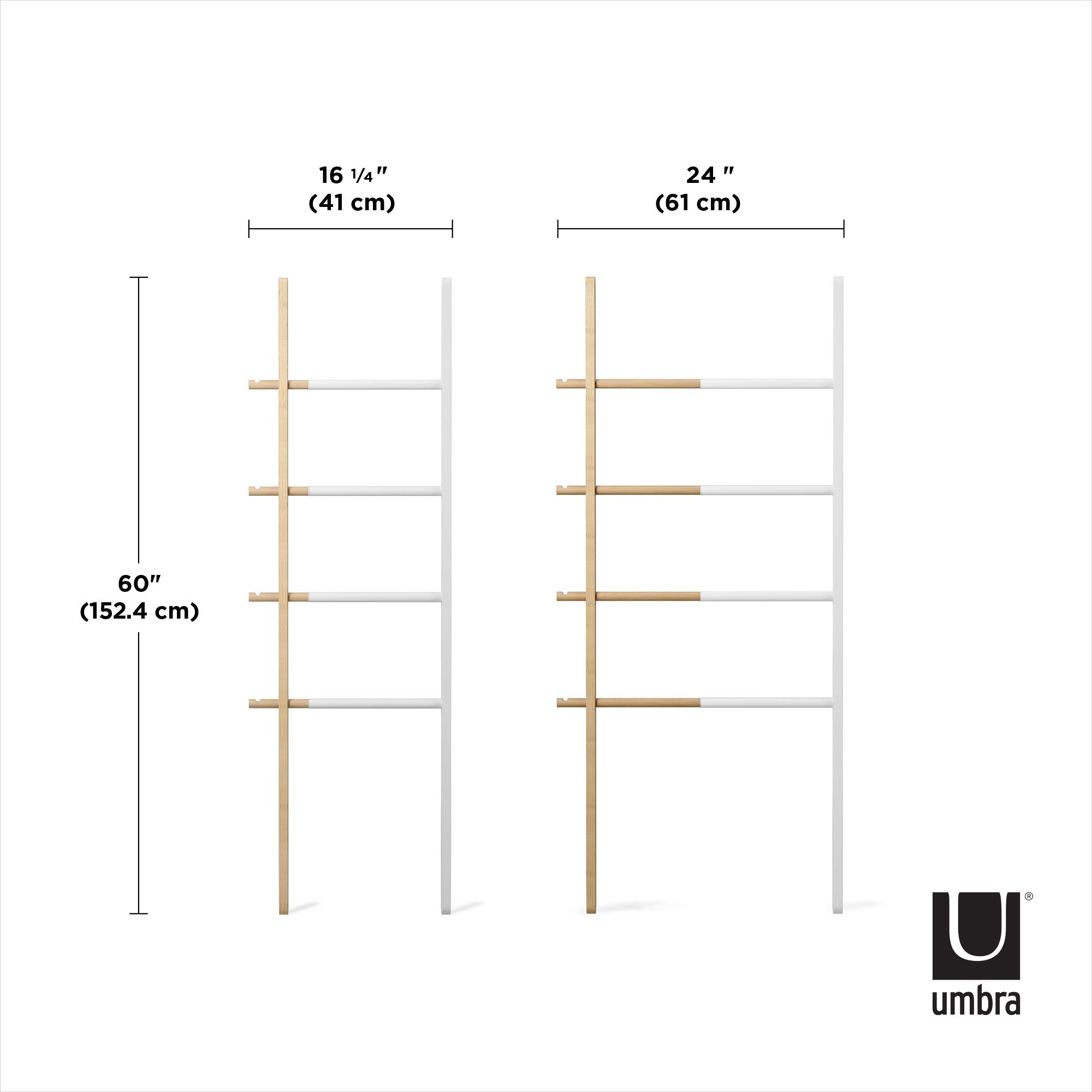 Umbra Hub Ladder - Expandable Freestanding Clothing Rack, Bathroom Towel Holder & Clothes Organizer in White/Natural - Perfect for Bedroom, Laundry Room & Small Space Organization