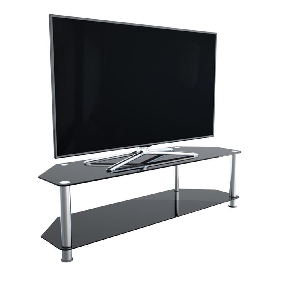 AVF Modern Steel and Glass TV Stand for 65 Inch Flat Screen TVs - Black Chrome Finish - Perfect for Living Room, Bedroom, or Home Theater Setup