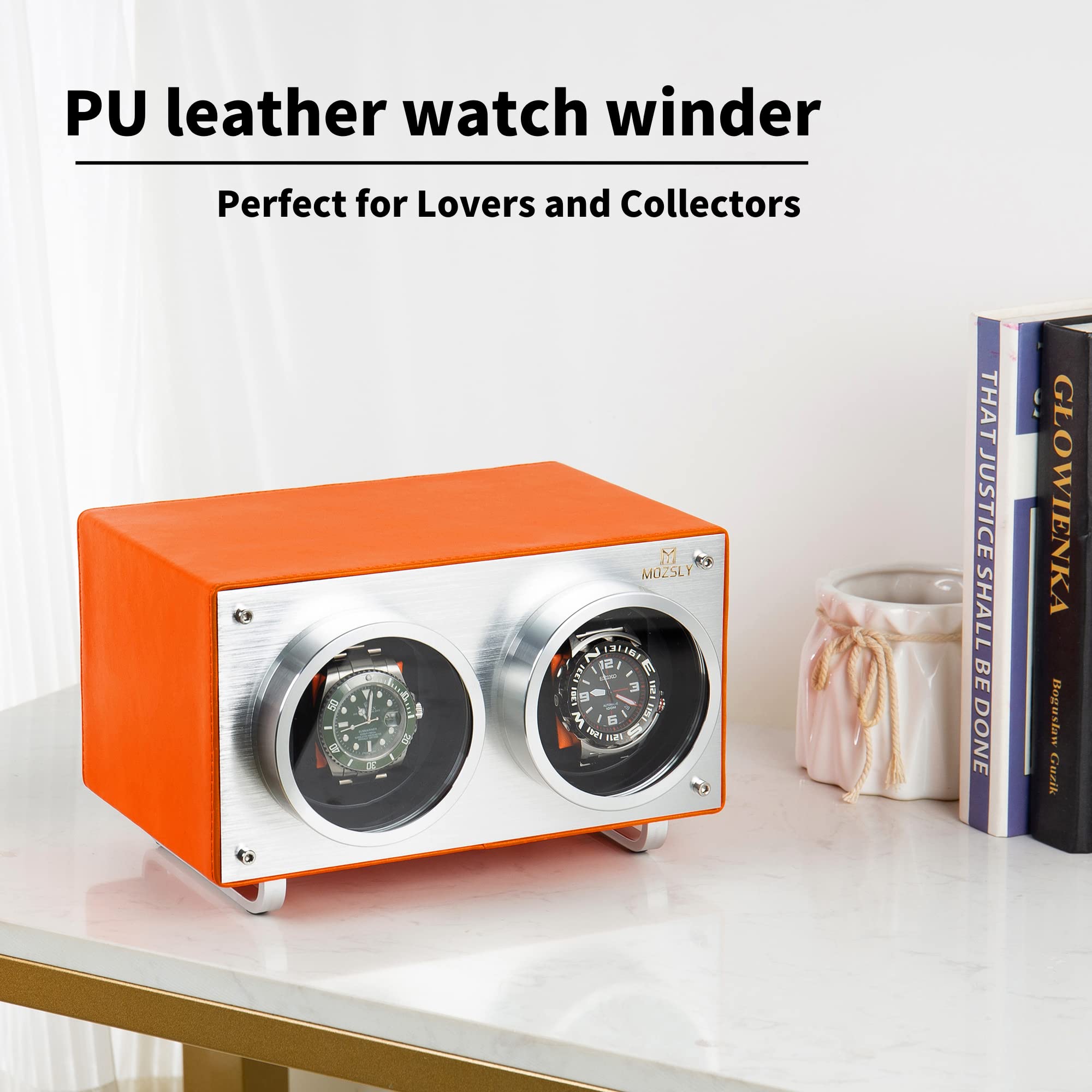 MOZSLY Double Automatic Watch Winder with Quiet Motor - PU Leather Storage Box for Men's Luxury Watches | Perfect for Travel, Home Display & Watch Collection Care