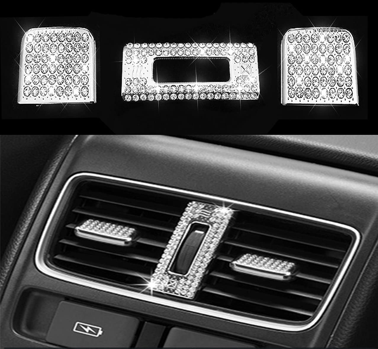 Sparkling Rhinestone Gear Shift Knob Cover & Exhaust Port Switch Pull Sheet for 2018-2021 Honda Accord 10th Gen - Stylish Car Interior Accessories for Women, Gift Ideas & Night Driving Enhancement