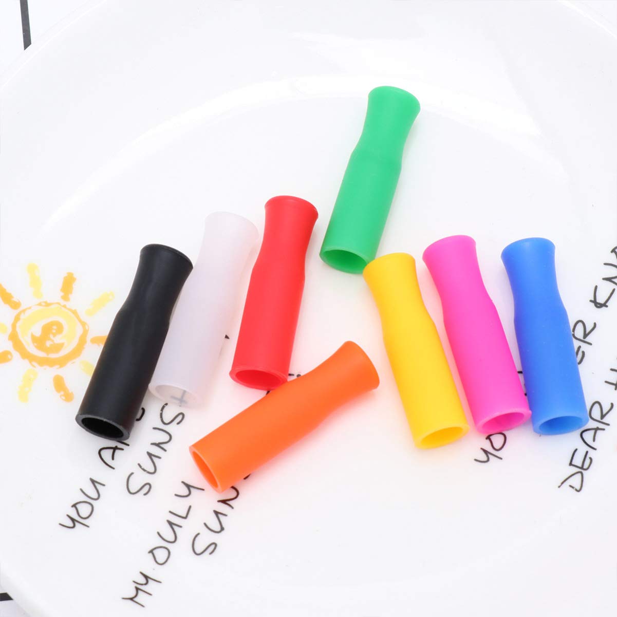 50pcs Stainless Steel Straw Covers with Silicone Tips - Reusable Drinking Straw Protectors for Smoothies, Iced Coffee & Travel Use