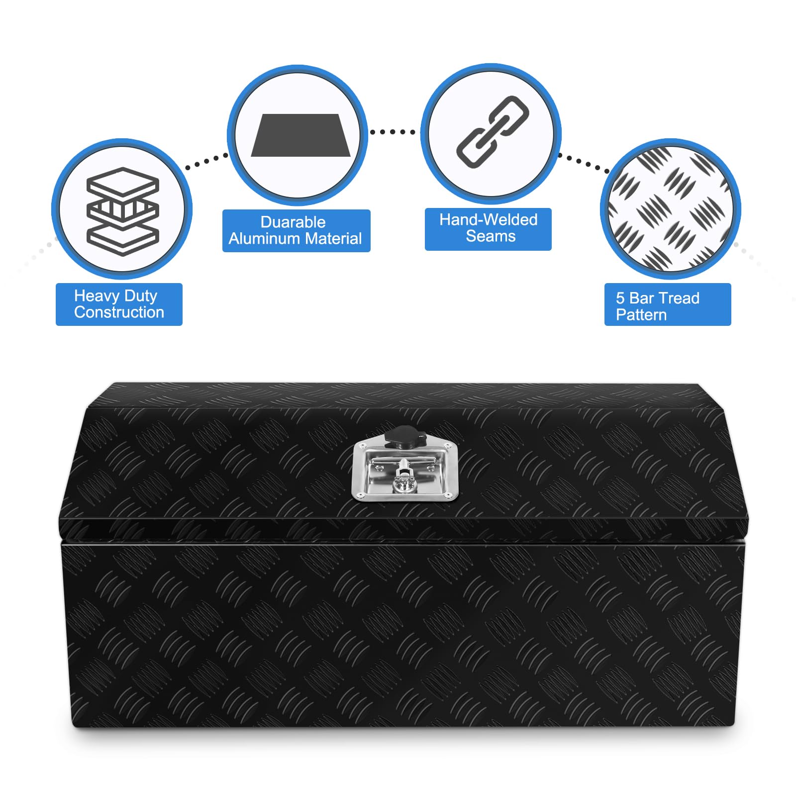 EASYBERG 30 Inch Aluminum Trailer Tongue Tool Box for Truck, Pickup, ATV, Flatbed & RV - Heavy Duty Storage Organizer with Dome Lid, Handle, Lock & 2 Keys (Black) - Perfect for Road Trips, Camping & Work Site Organization