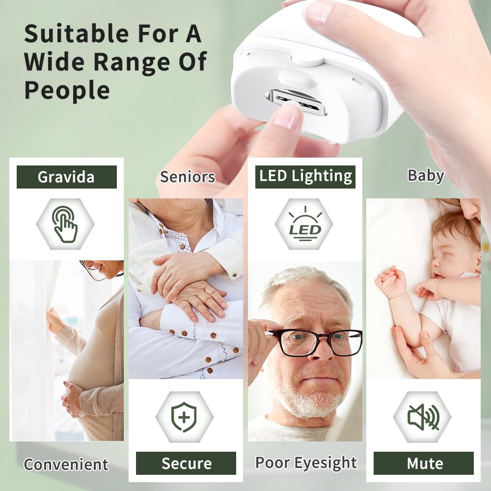 Rechargeable Electric Nail Clipper for Adults & Kids - 2-Speed Automatic Nail Trimmer with LED Light for Men, Women, Seniors & Babies | Perfect for Home, Travel & Gentle Toe/Finger Nail Care