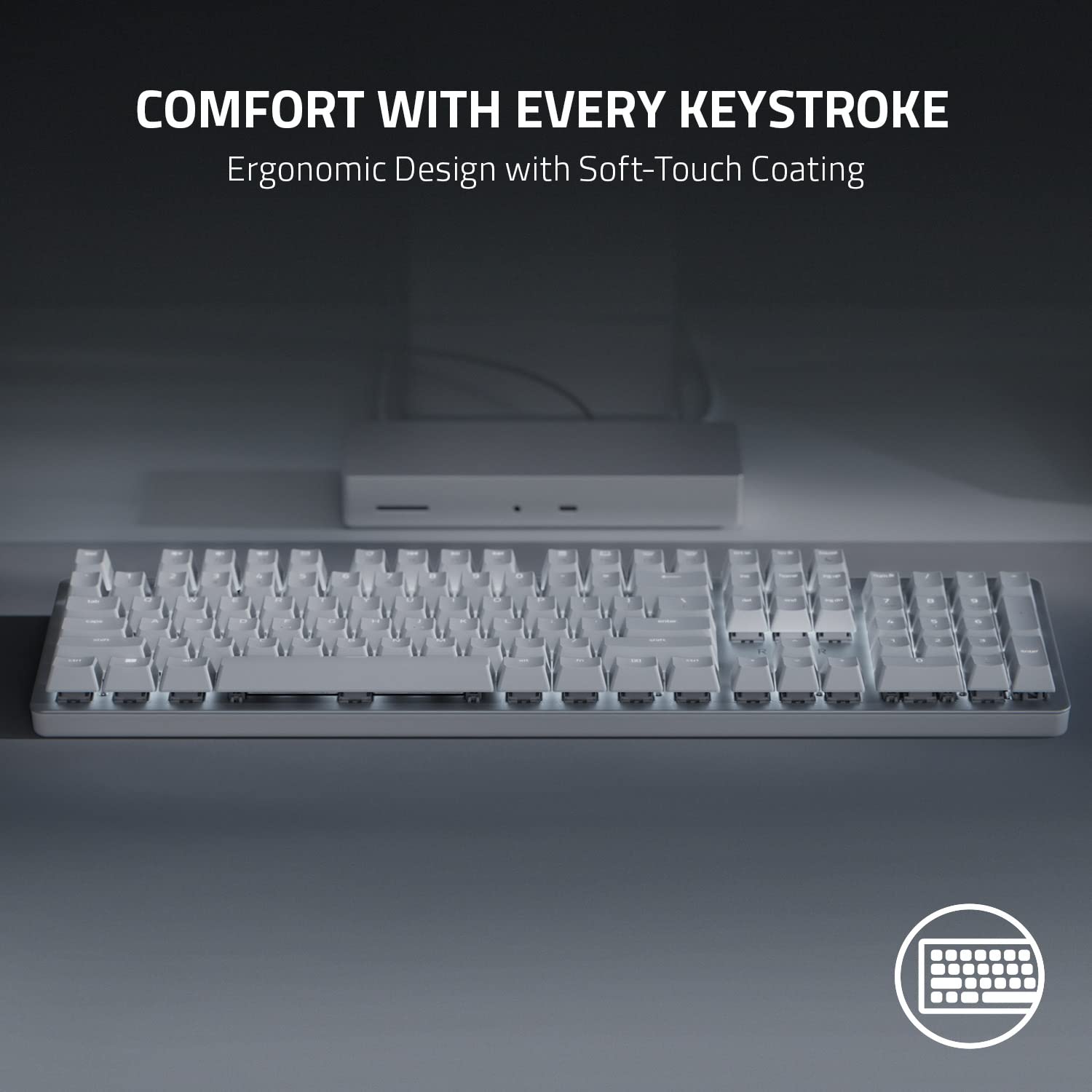 Razer Pro Type Ultra Wireless Mechanical Keyboard - Silent Linear Yellow Switches, Leatherette Wrist Rest, Multi-Device Connectivity (Bluetooth/Dongle) | UK Layout White | Perfect for Office Work, Gaming & Programming