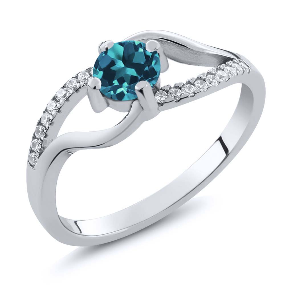 0.77 Ct Round London Blue Topaz Sterling Silver Ring - Size 5-9 | Gem Stone King | Elegant Birthstone Jewelry for Women, Perfect Gift for Anniversary, Birthday & Special Occasions