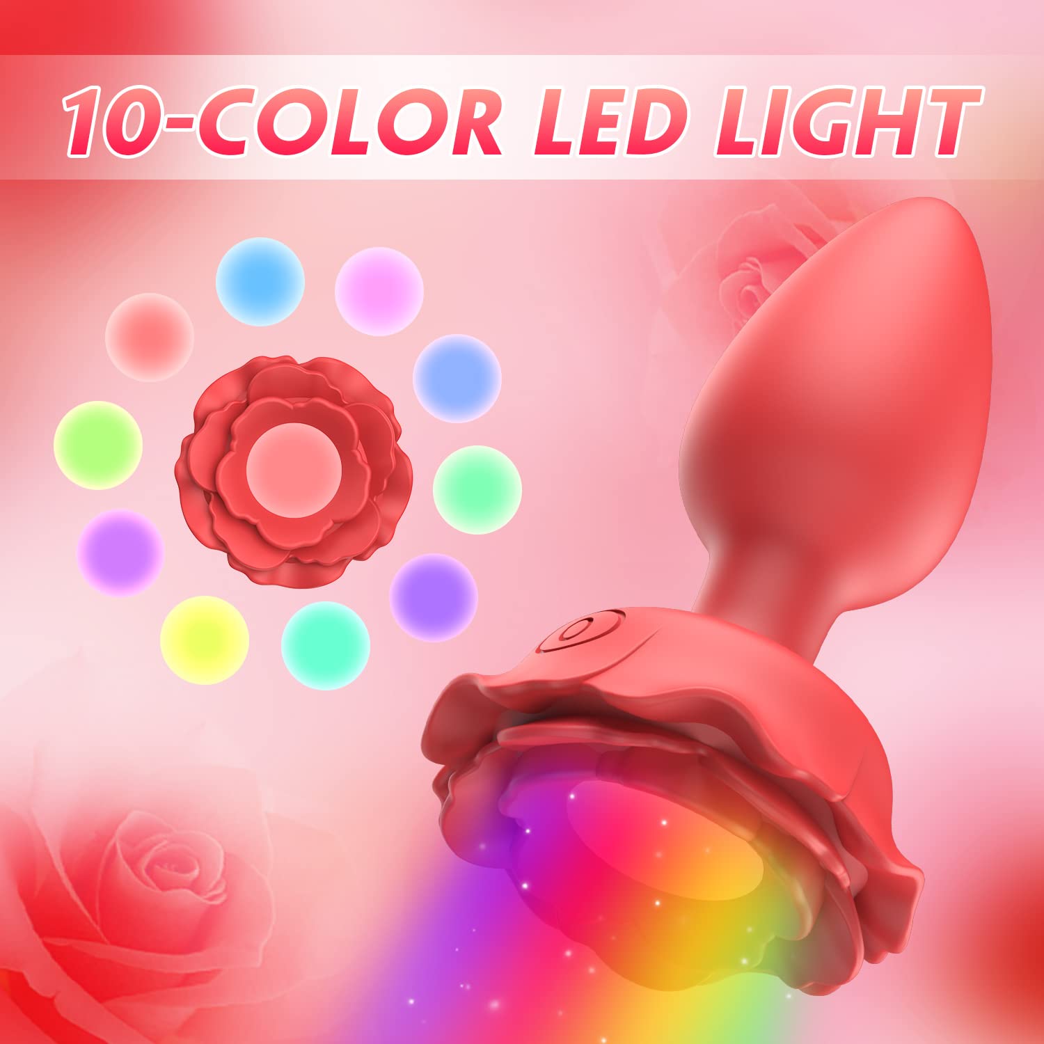 Rose Vibrating Anal Plug for Women - 10 Powerful Vibration Modes, LED Light Up Butt Plug for Couples Play, Sensual Adult Sex Toy for Enhanced Pleasure & Intimacy | Perfect for Bedroom Fun, Spicing Up Relationships & Solo Exploration