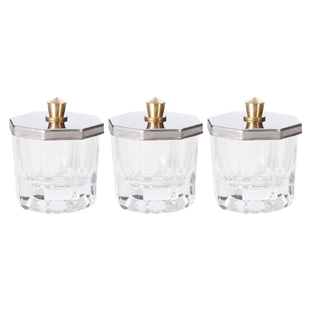 3pcs Octagonal Nail Art Cups - Stainless Steel Dappen Dishes for Acrylic Liquids & Manicure - Salon & Home Use