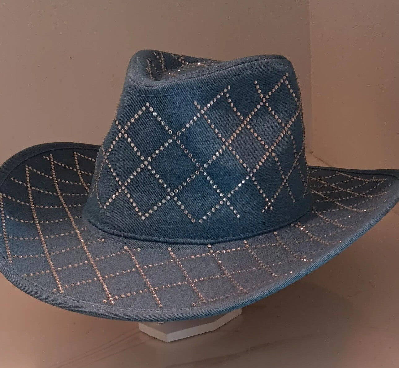 Sparkling Rhinestone Mesh Pattern Denim Cowboy Hat for Women - Western Style Fedora with Embellished Design - Perfect for Country Music Festivals, Rodeos & Western Fashion Outfits