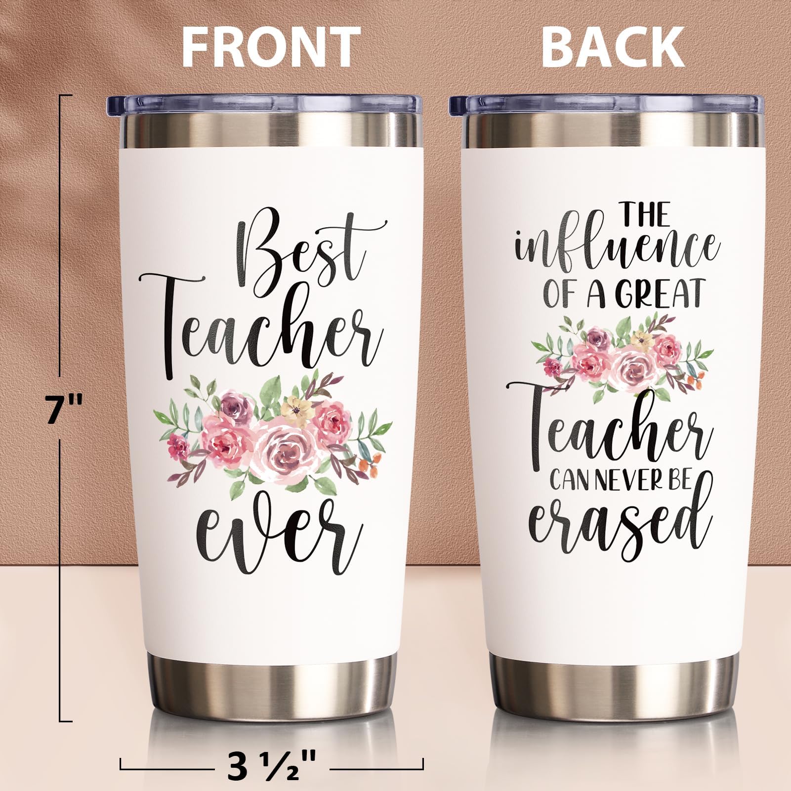 20 oz Insulated Tumbler Cup - Best Teacher Gift for Women, Teacher Appreciation Week, Graduation, Retirement & Birthday - Perfect Thank You Present from Students - Keeps Drinks Hot/Cold for School, Office & Home Use