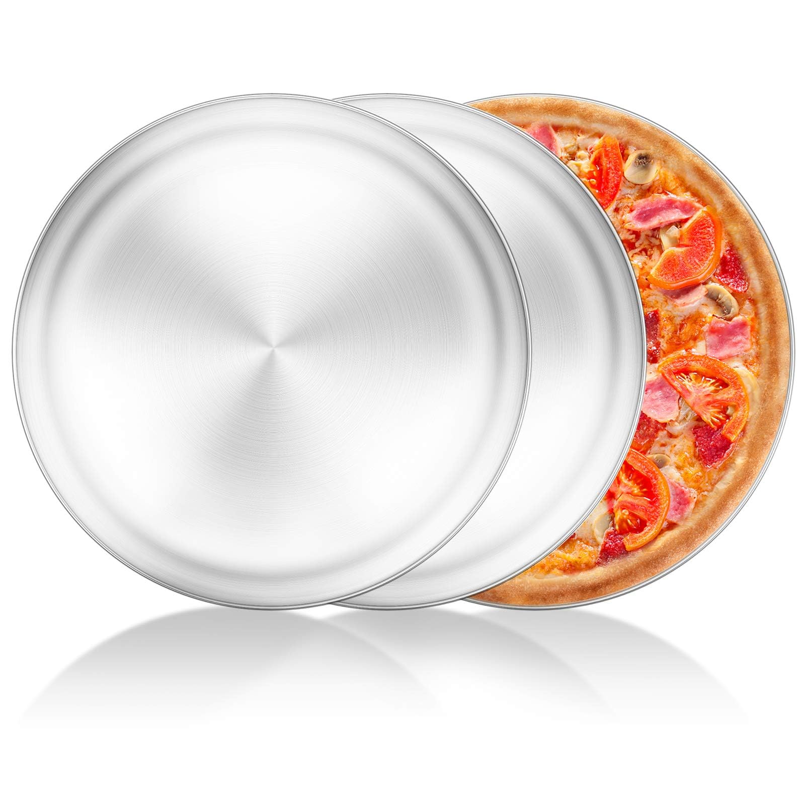 13½ Inch Stainless Steel Pizza Pan Set of 3 - Heavy Duty Baking Trays for Oven, Perfect for Homemade Pizza, Bread & Desserts - Dishwasher Safe & Easy Clean - Ideal for Restaurants, Home Kitchens & Outdoor Cooking