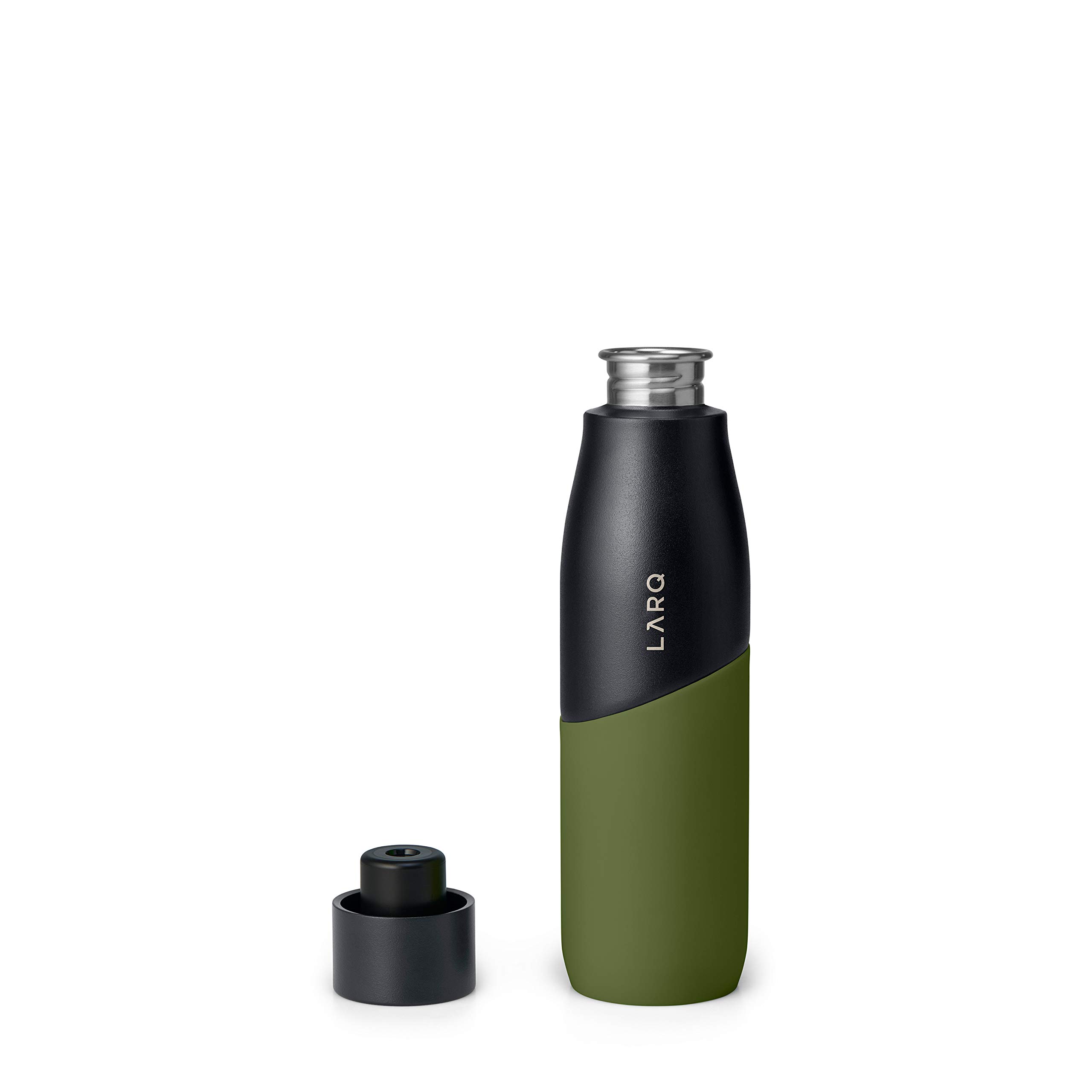 LARQ Bottle Movement PureVis 24 oz Stainless Steel Water Bottle with UV Water Purifier - Self-Cleaning, Lightweight, Non-Insulated | Reusable & Travel Friendly for Hiking, Gym, Office | Black/Pine