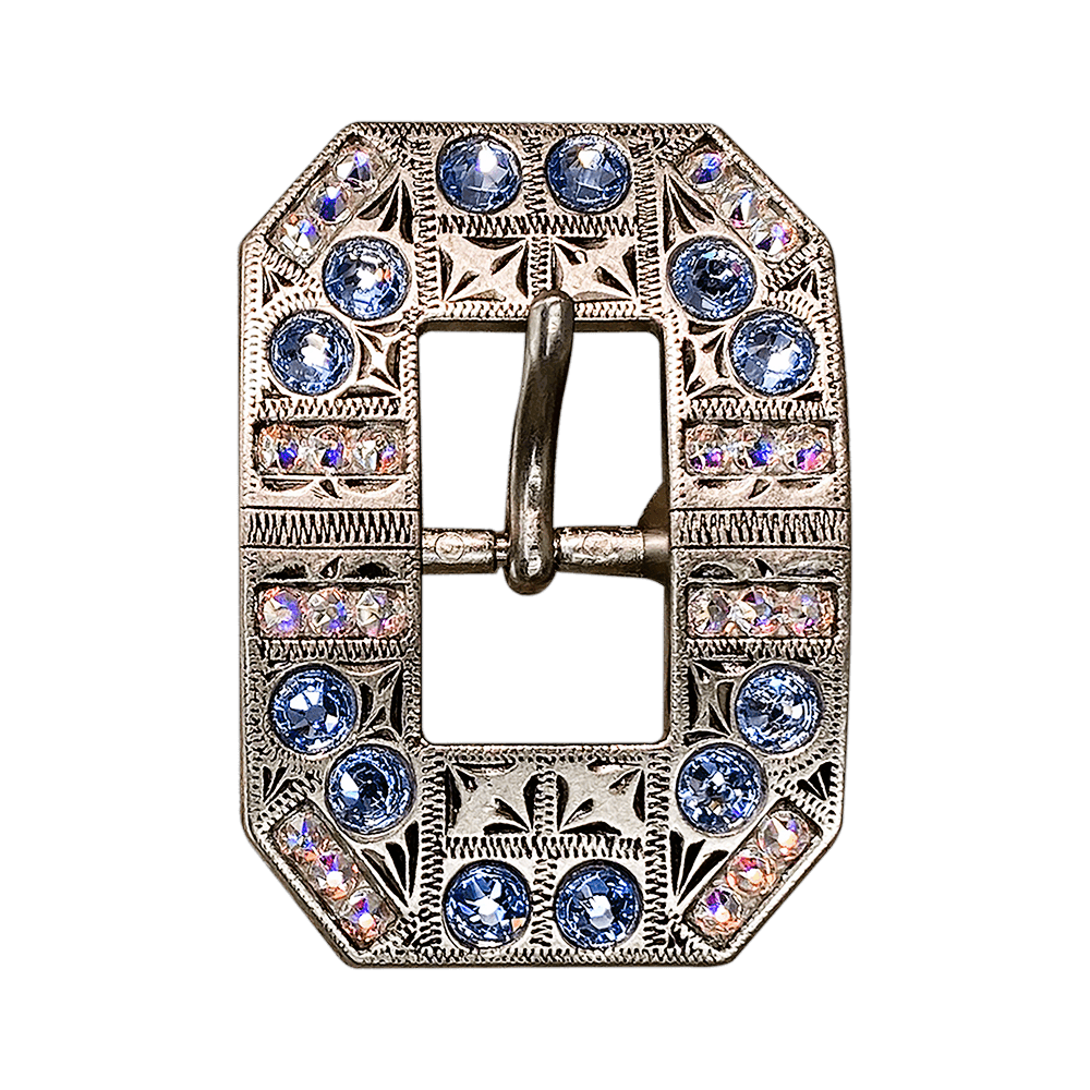 Light Sapphire & AB Antique Silver Square Cart Buckle European Crystal Concho - Vintage Western Jewelry for Belt, Hat, Boot & Bag Decoration