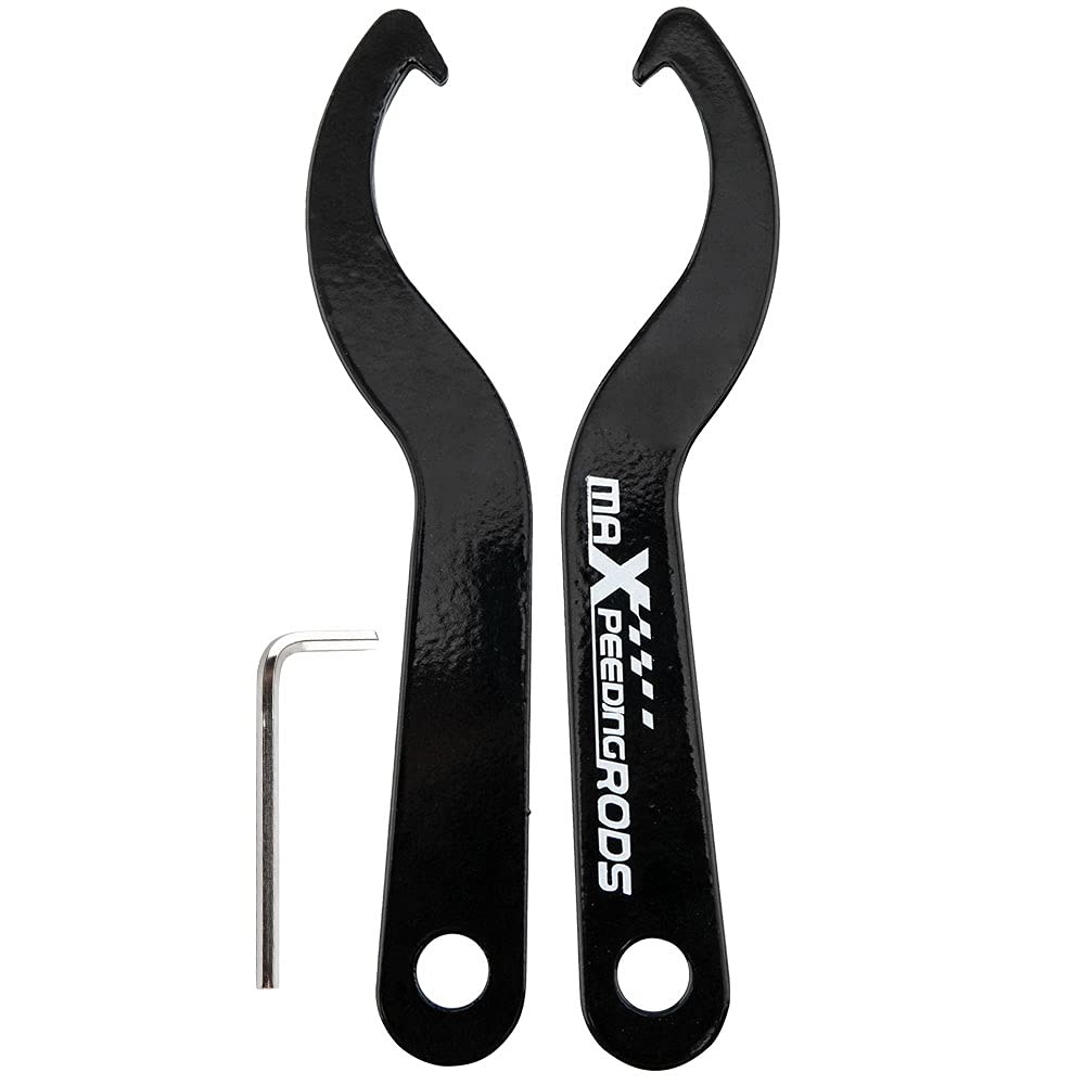 Universal C Spanner Hook Wrench Set - 2pc Steel Coilover Spring Adjustment Tool for Car Suspension - Heavy Duty Black Spanner Wrench for Automotive Repair & Performance Tuning