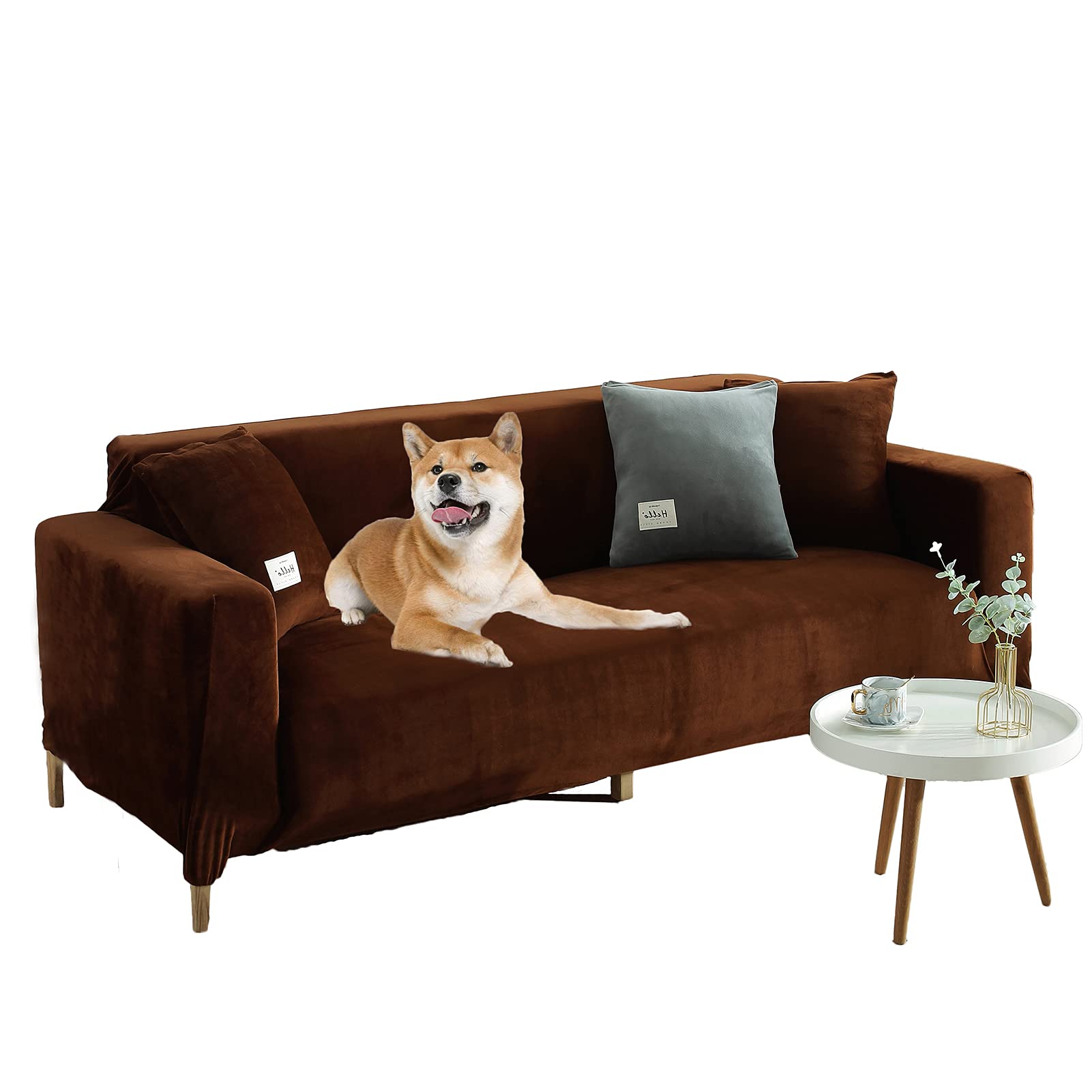 Velvet Stretch Sofa Cover for 3-Cushion Couch - Recliner & Loveseat Protector (92-118in) | Soft Furniture Cover for Living Room, Bedroom & Home Decor