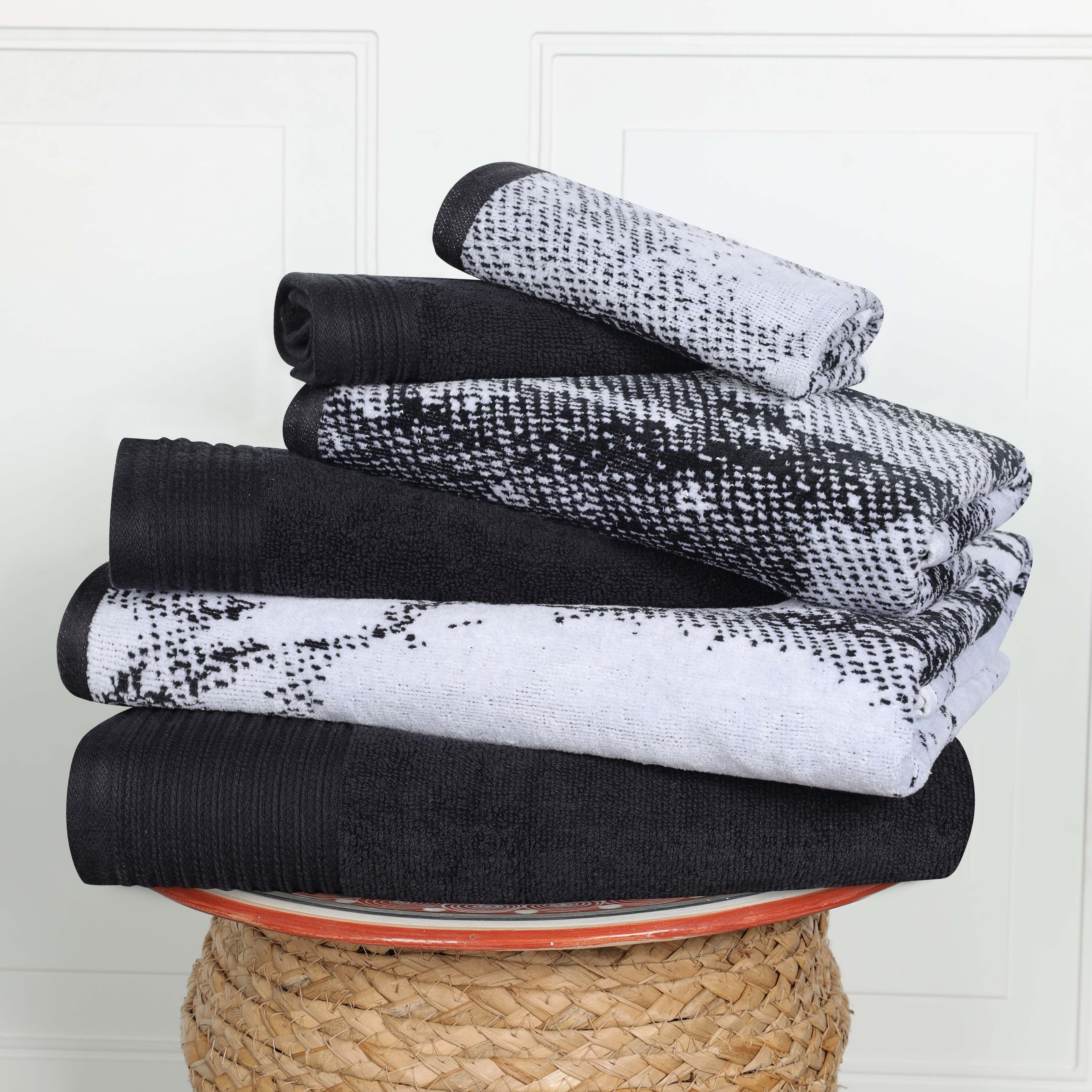Premium 6-Piece Cotton Quick-Drying Towel Set - Solid & Marble Patterns for Bath, Gym, Beach, and Spa | Ultra Absorbent & Soft Bath Towels