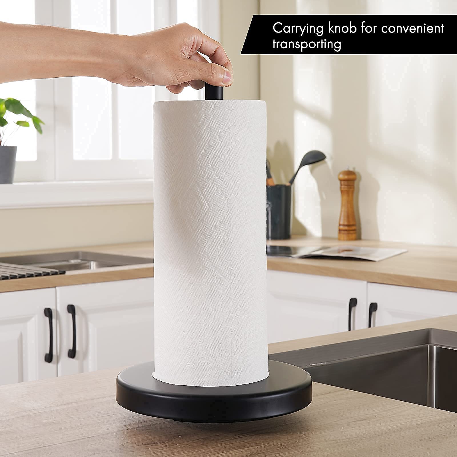 KES Matte Black Paper Towel Holder Stand - Countertop & Bathroom Toilet Paper Organizer (KPH202-BK+BPH283S1-BK) - Perfect for Kitchen, Bathroom & Office Organization