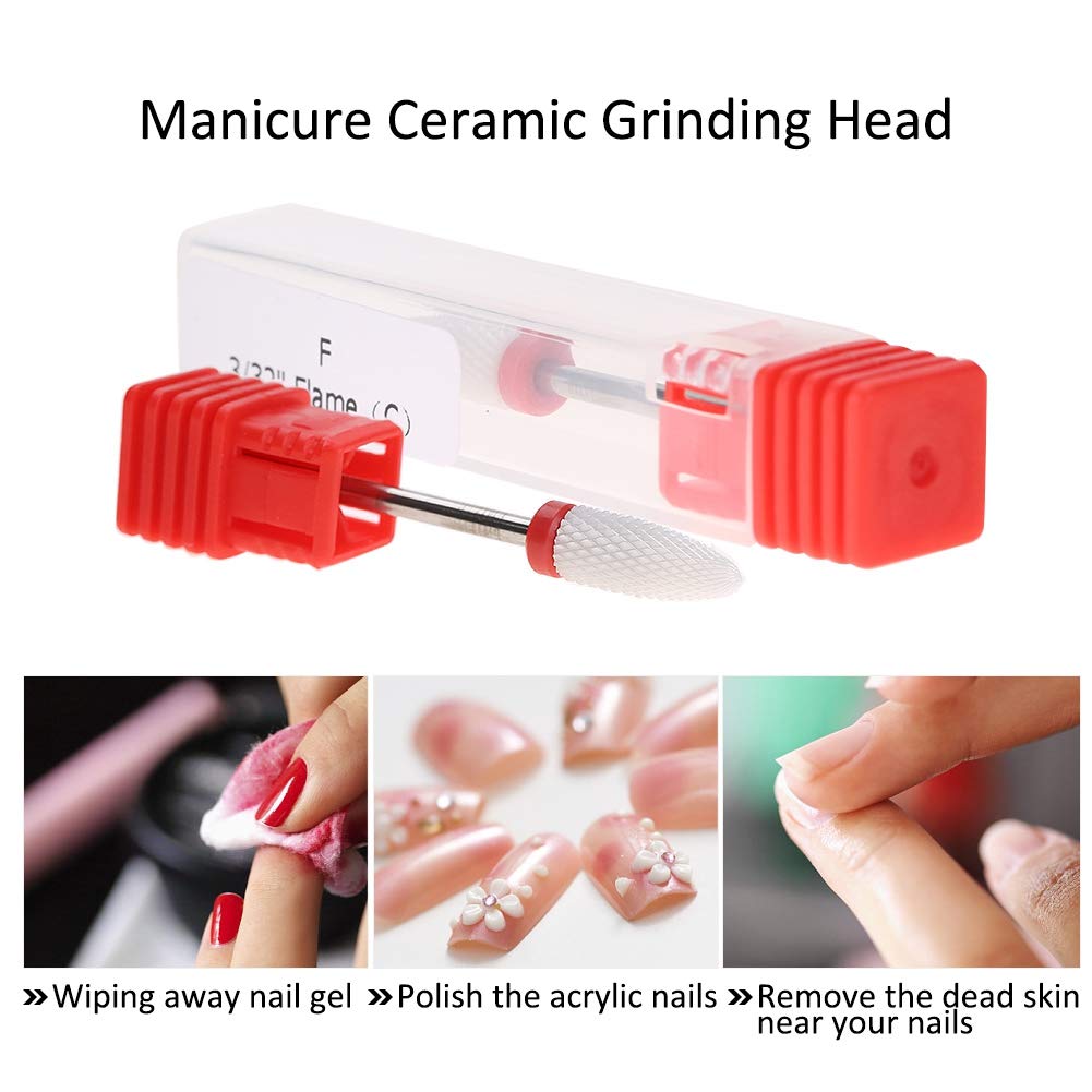 Ceramic Nail Drill Bits Set - 4 Types Round & Flat Grinding Heads for Professional Manicure & Pedicure Tools - Perfect for Nail Salons, Home Grooming & DIY Nail Art