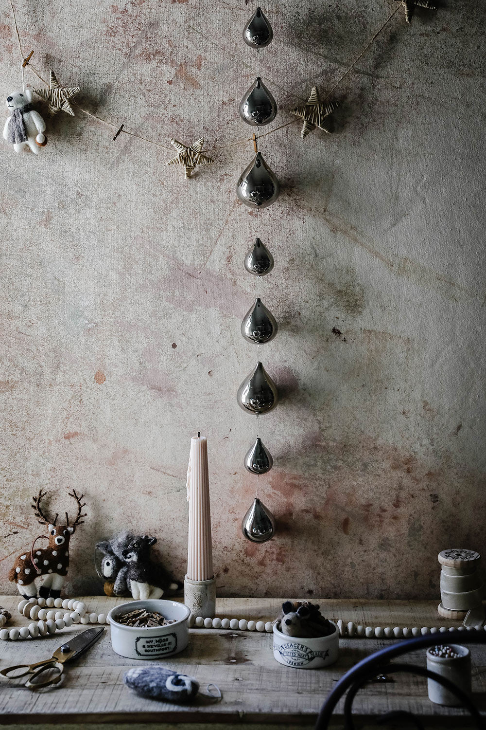 Elegant Teardrop Ornament Strand - 24 Inch Long Christmas Tree Decorations for Holiday Home & Party Decor