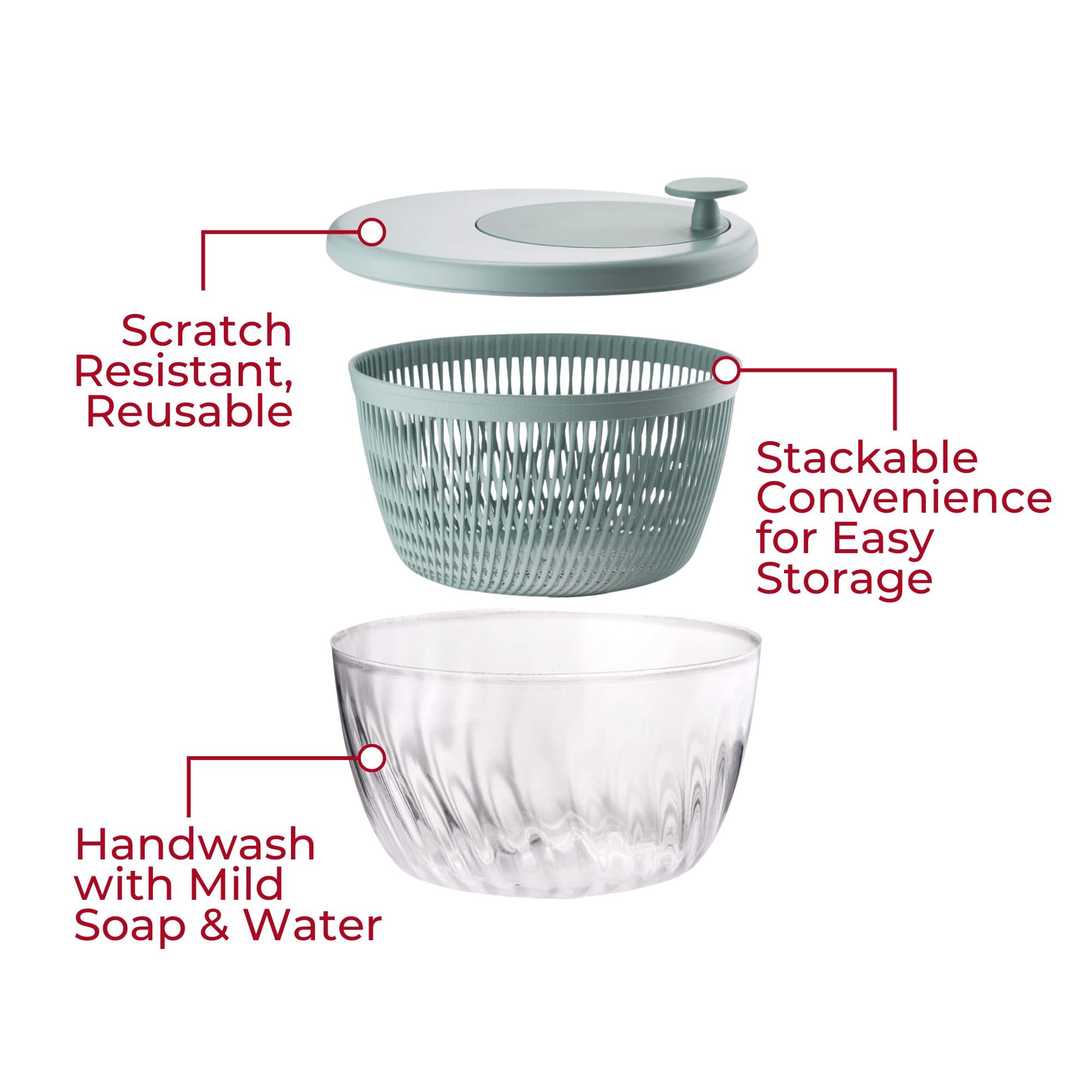 Guzzini 10-Inch Salad Spinner with Lid - Lichen Green | Wash, Spin & Dry Vegetables, Fruits, Greens | Built-In Draining Basket | Kitchen Gadget for Healthy Meal Prep & Fresh Salads | Perfect for Home Cooks & Meal Prep Enthusiasts