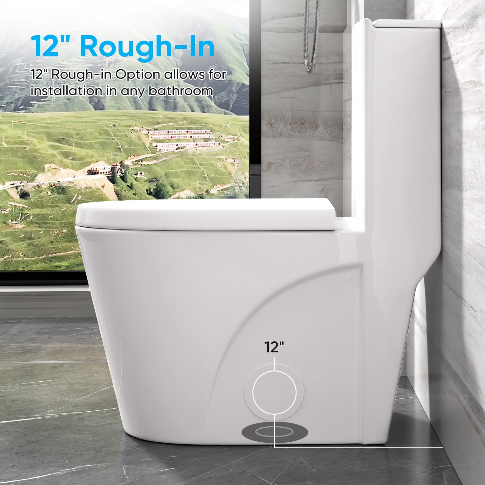 WIIS' IDEA One Piece Dual Flush Toilet - 1.6/1.0 GPF Water Saving, 15.5