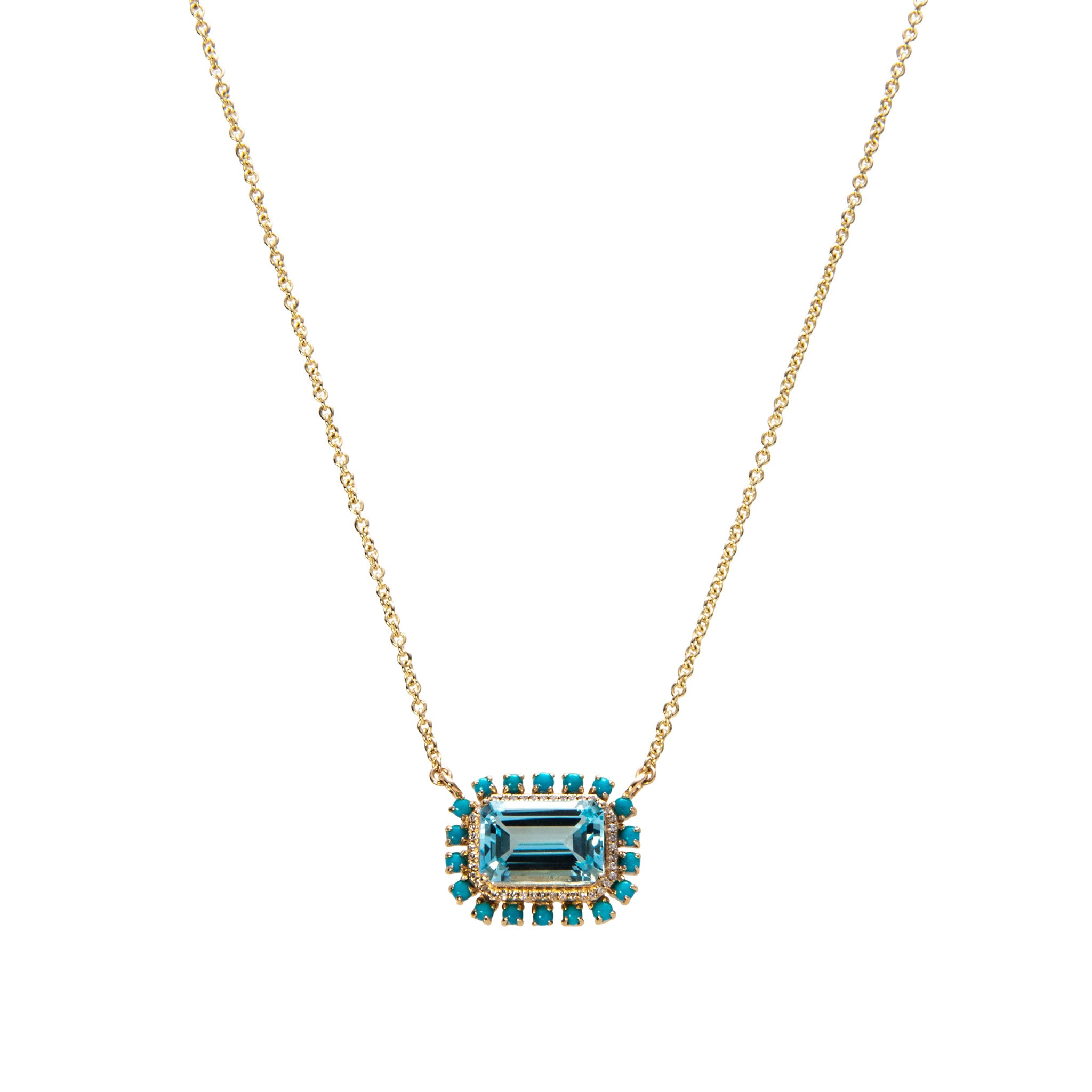 14K Yellow Gold Blue Topaz Diamond Turquoise Necklace for Women - Elegant Jewelry Gift for Birthday, Anniversary & Special Occasions
