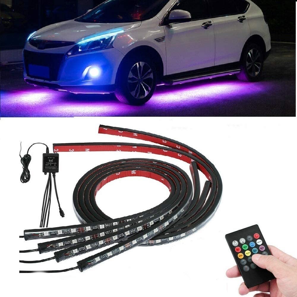 4pcs Car LED Strip Light Kit - 2x60cm + 2x90cm Interior Exterior Atmosphere Lighting with Voice Control for Cars, Trucks & SUVs - Perfect for Night Driving & Custom Vehicle Styling