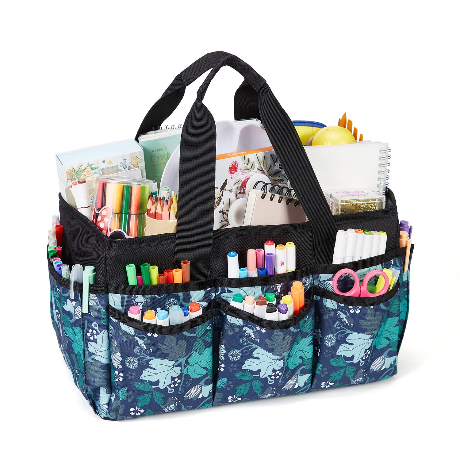 Green Floral Craft Tote Bag - Multi-Purpose Art Organizer with Handle for Painting, Sewing & DIY Supplies | Perfect for Artists, Crafters & Home Organization