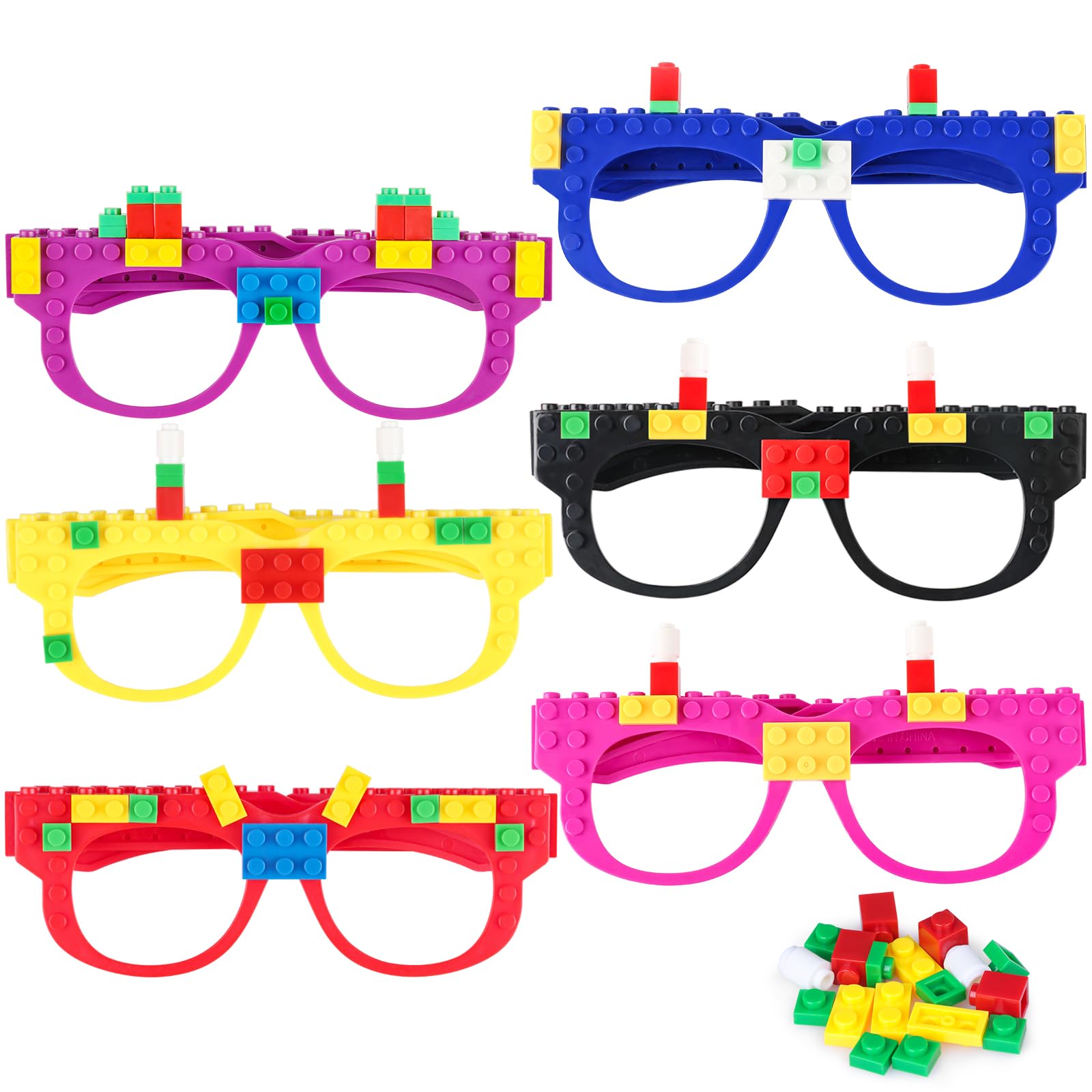 12 Pcs Building Bricks Glasses - Creative Construction Toy for Kids, STEM Learning Blocks for Boys & Girls - Perfect for Birthday Parties, Carnival Games & Classroom Activities