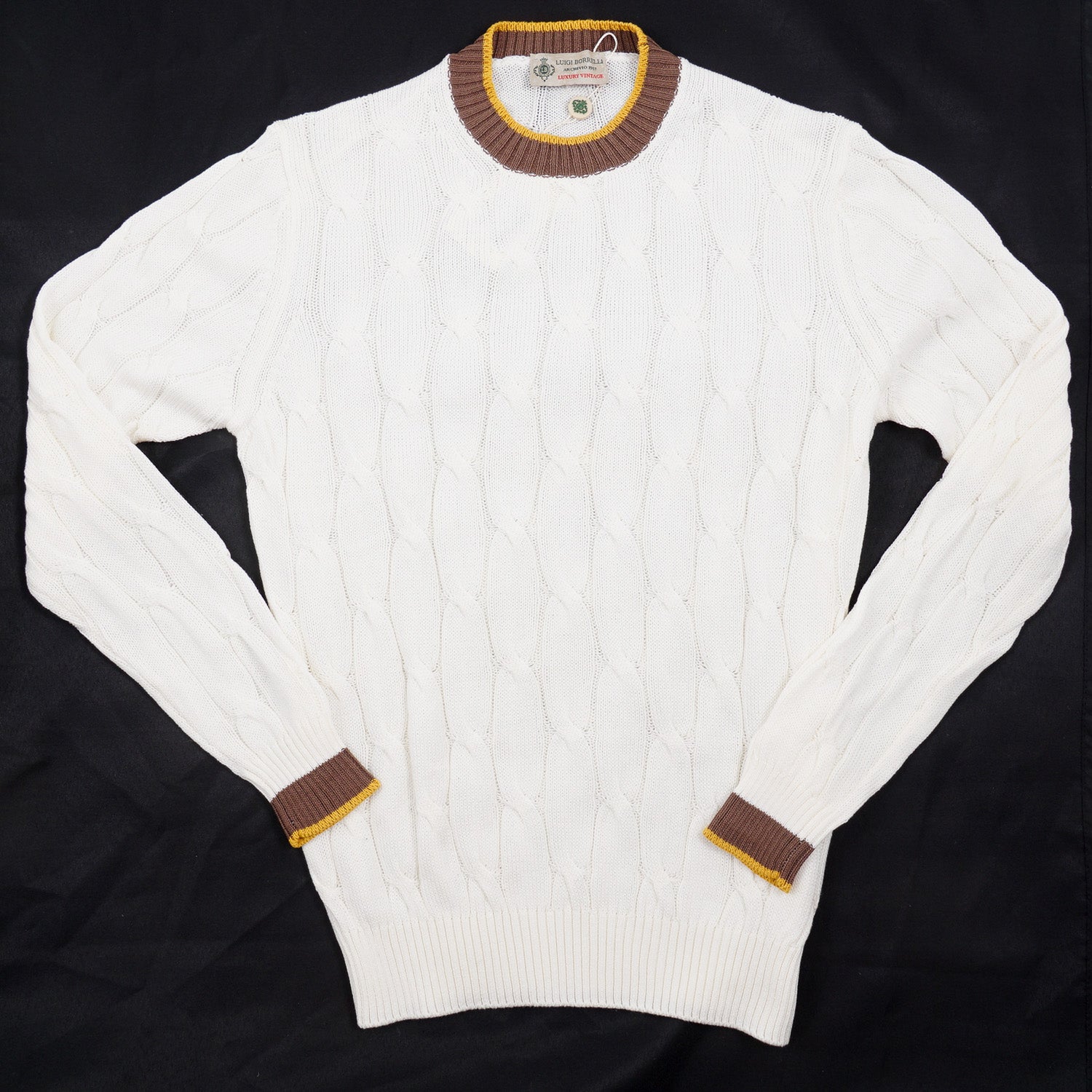Luigi Borrelli Men's Cable Knit Cotton Sweater - Soft & Warm Winter Pullover for Casual & Business Wear