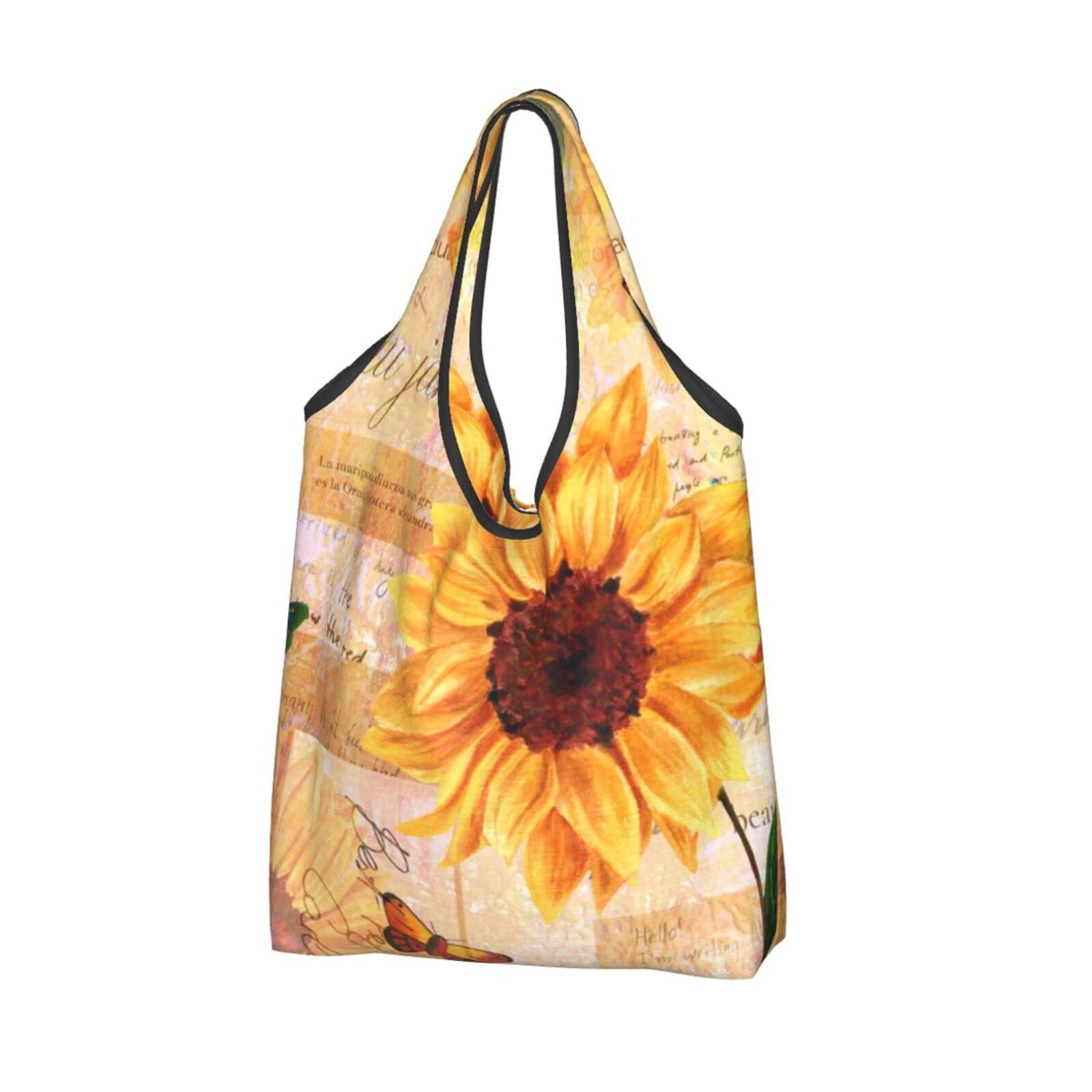 Vintage Sunflowers and Butterflies Waterproof Reusable Shopping Bags - Large Foldable Grocery Tote for Groceries, Beach, Picnics & Travel