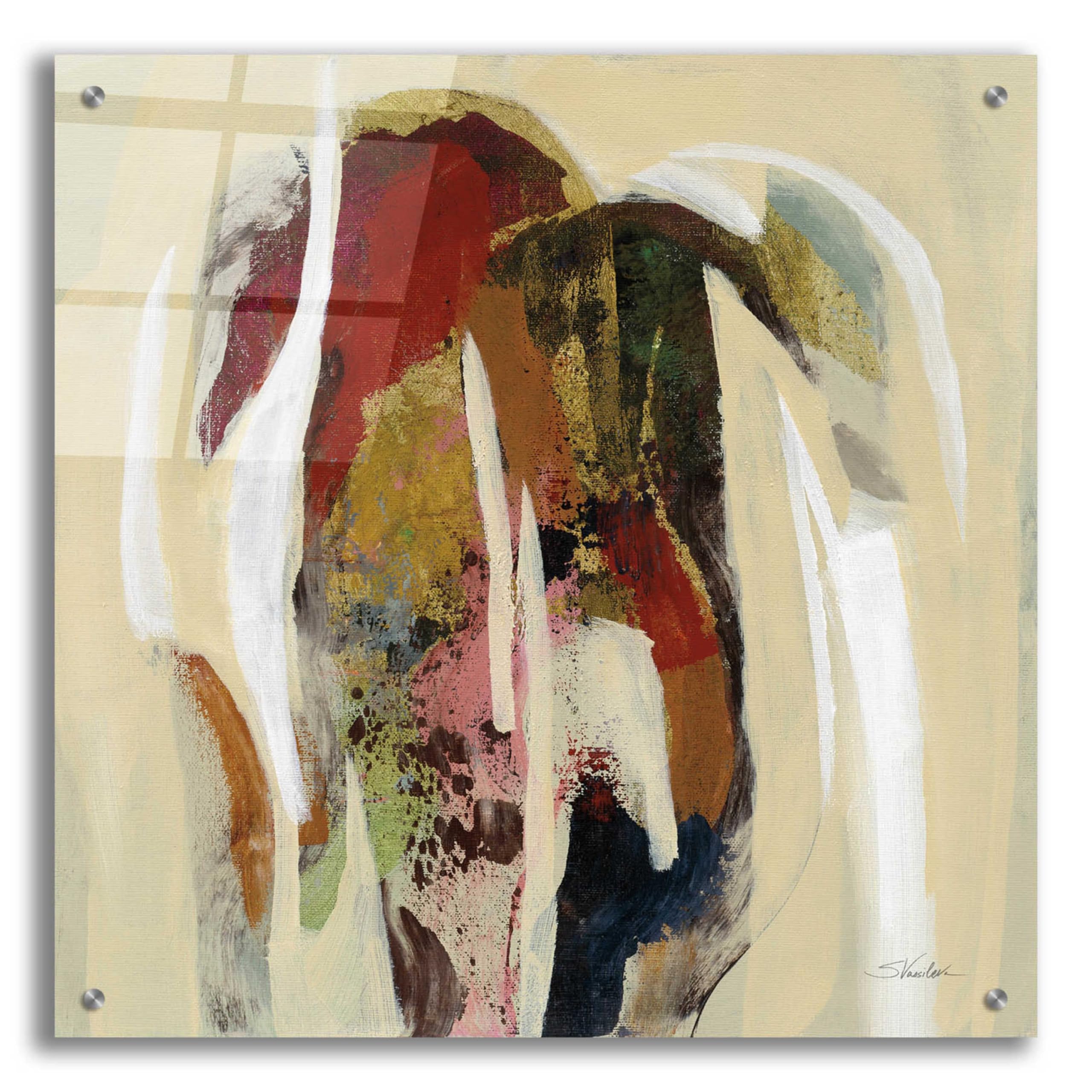 Silvia Vassileva Terracotta Tile II Acrylic Glass Wall Art - 24x24 Inches Modern Abstract Painting for Living Room, Bedroom & Office Decor