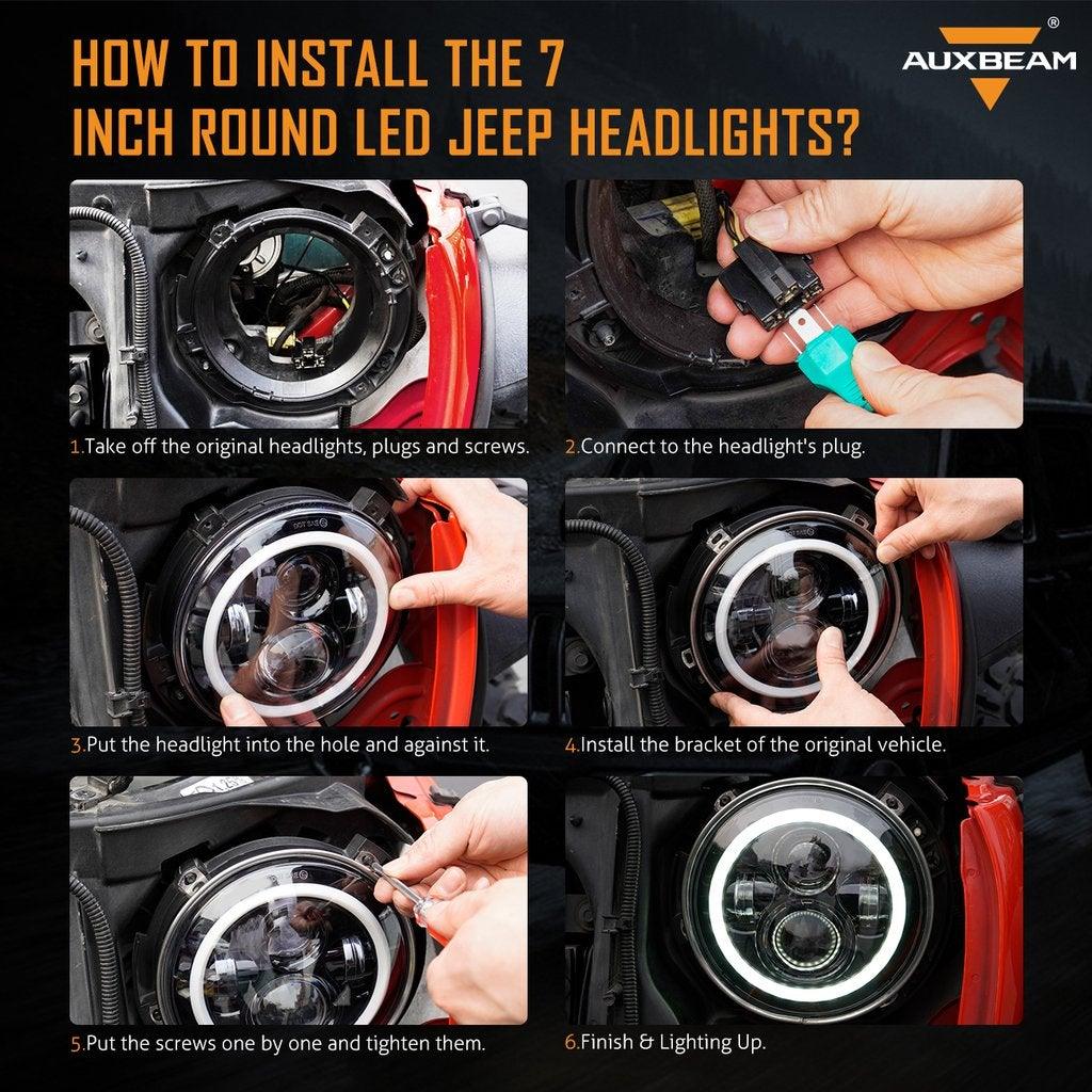 7 LED Headlight Replacement with Halo Ring + 4 LED Fog Light Kit + Front Turn Signal & Fender Flares Side Marker Light for Jeep Wrangler JK 2007-2018 - Off-Road Adventure & Night Driving Upgrade