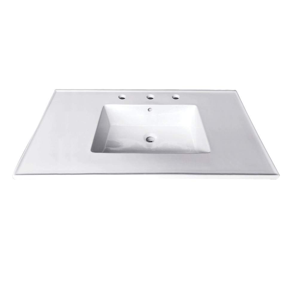 Kingston Brass LBT31227W38 Continental White Vanity Sink Top - Modern Bathroom Sink for Powder Room, Guest Bath & Master Suite