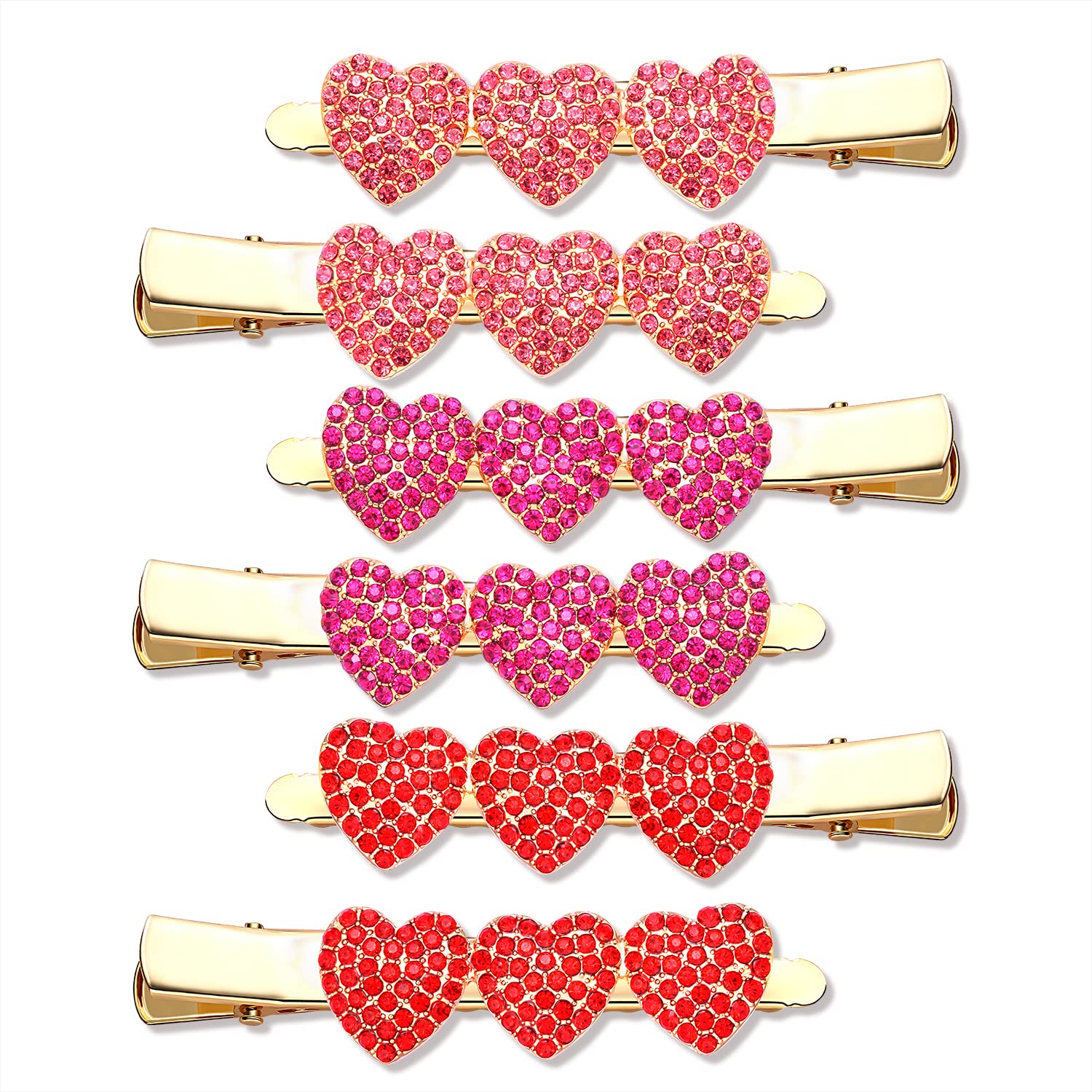 Boderier 6 Pack Heart Hair Clips with Glitter Rhinestones - Valentine's Day Hair Barrettes for Women & Girls - Sparkly Hair Accessories Gift Set - Perfect for Parties, Weddings & Everyday Wear