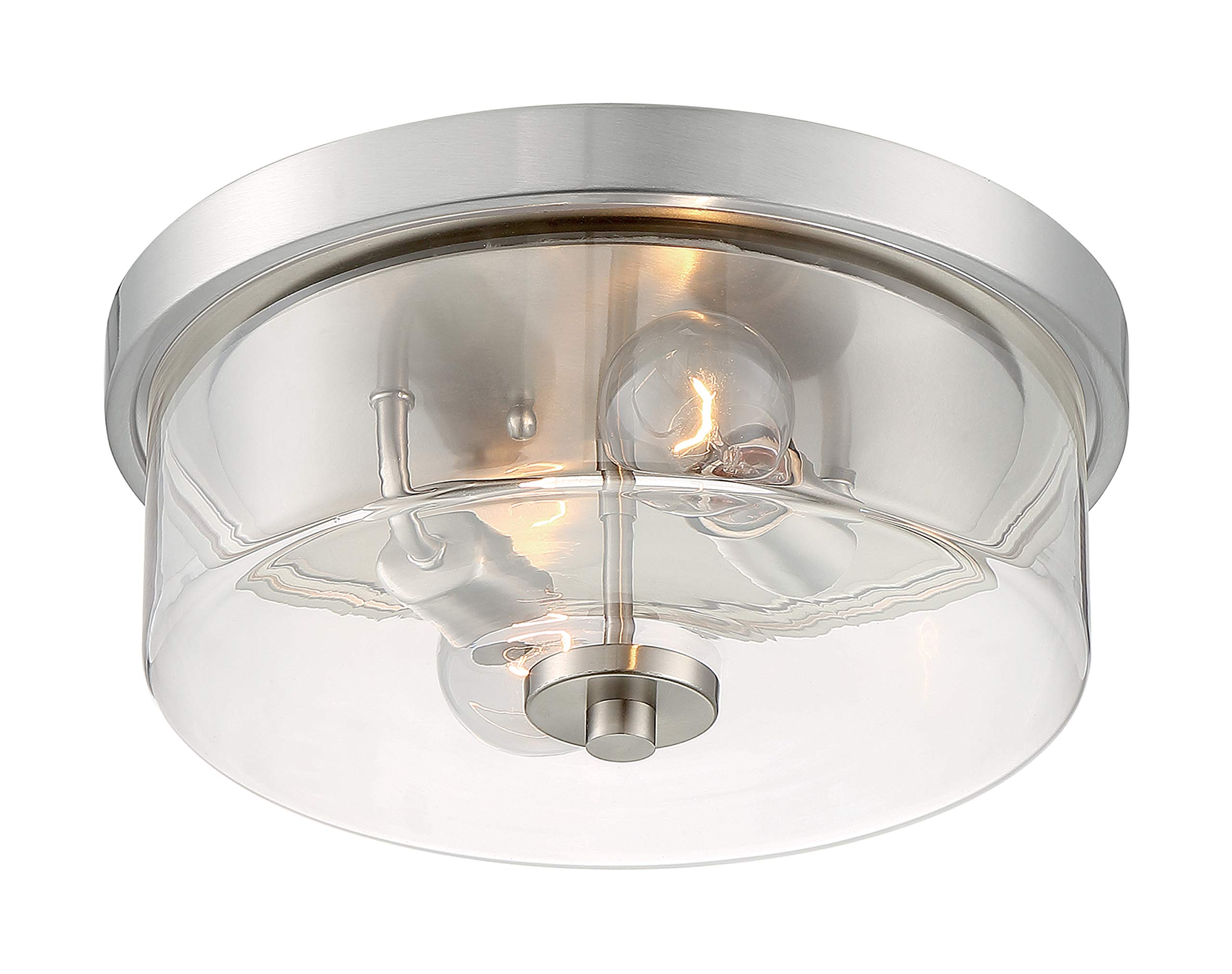 Nuvo 60/7168 Sommerset 2-Light Flush Mount Ceiling Light Fixture with Clear Glass Shade - Brushed Nickel Finish for Bedroom, Hallway & Living Room Lighting