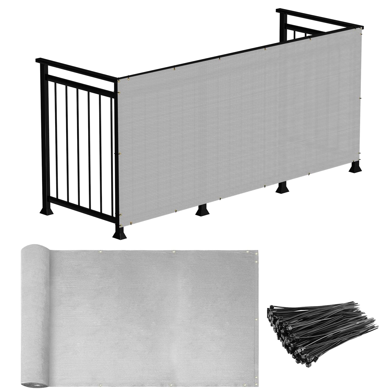 3'x89' Deck Balcony Privacy Screen - Windproof & Durable for Pool Fence Railings, Patio, Yard, Porch & Chain Link Fences - Includes Zip Ties (Grey) | Perfect for Outdoor Privacy, Shade & Wind Protection